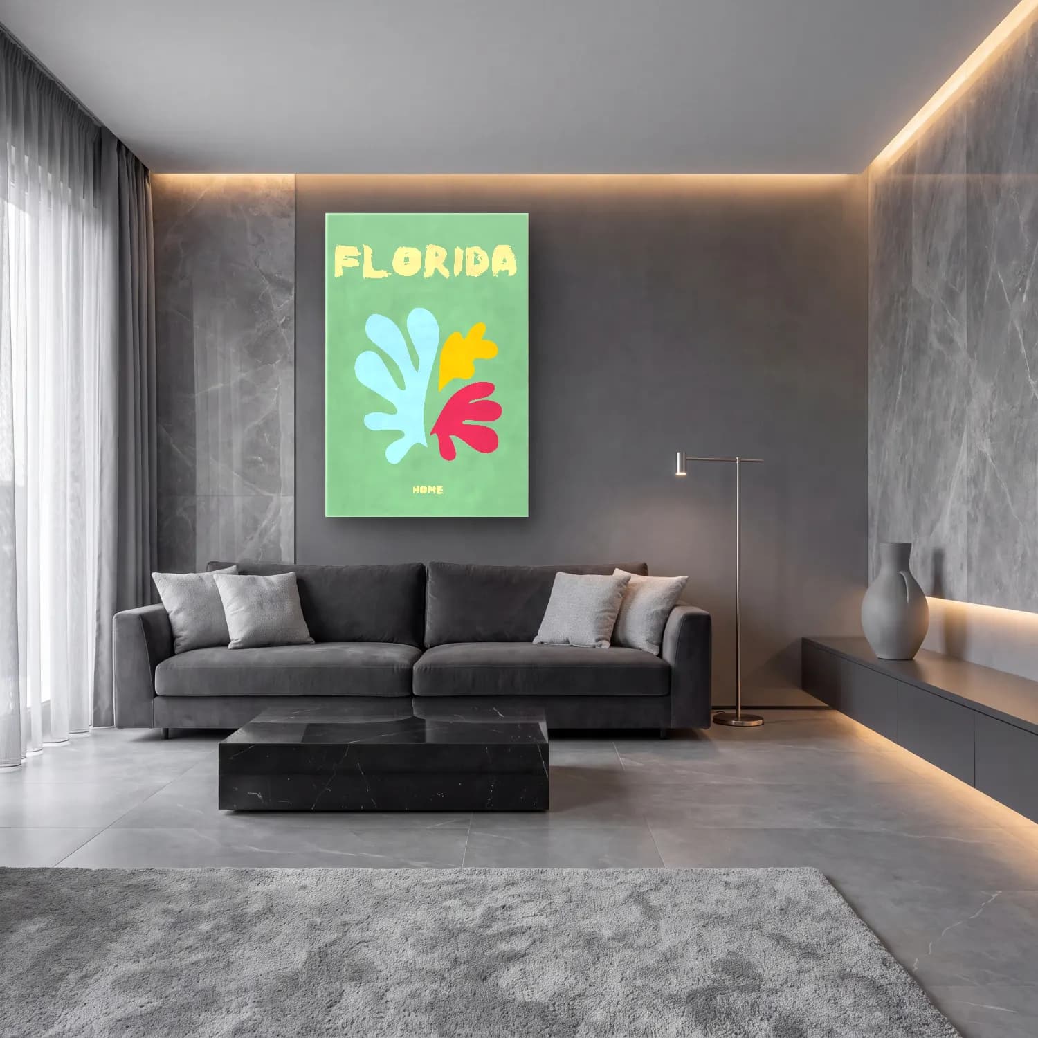 Pastel Monstera Yaprağı – Turkuaz Tonlar cam tablo — lüks salon duvarında