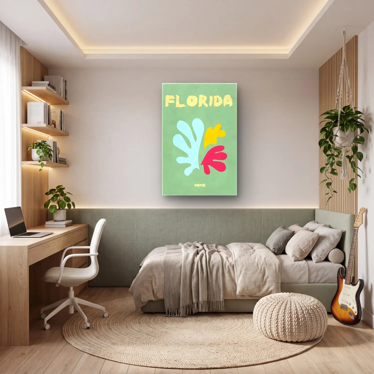 Pastel Monstera Yaprağı – Turkuaz Tonlar cam tablo — genç odasında