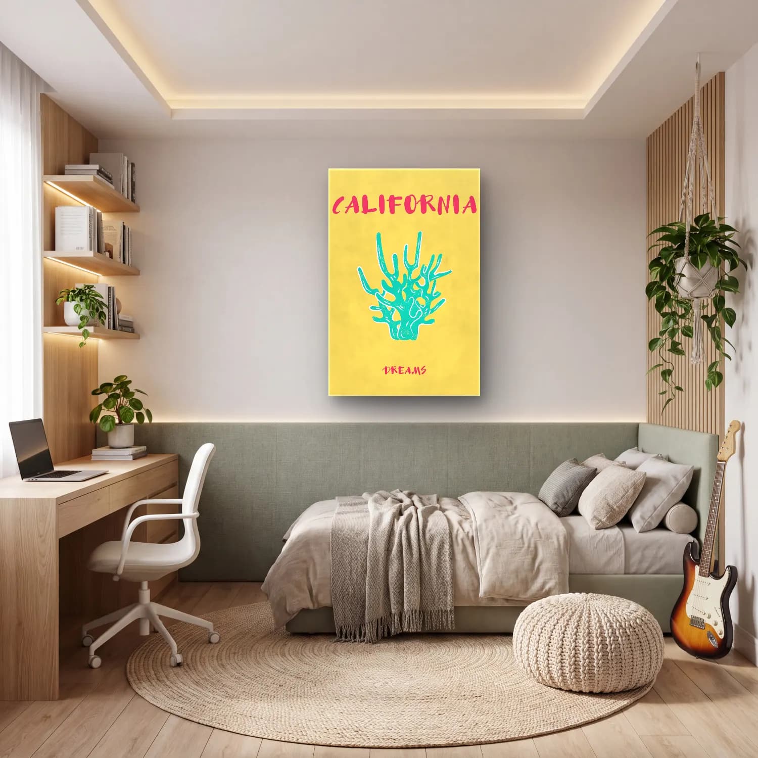 Pastel Kaktüs No. 9 cam tablo — genç odasında