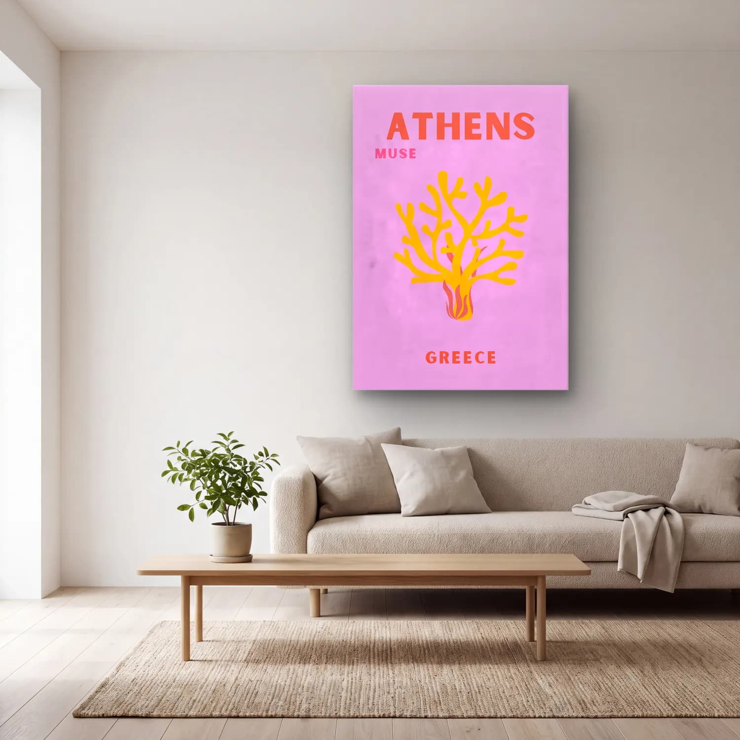 Pastel Zeytin Dalı – Pembe Tonlar cam tablo — açık renk salonda