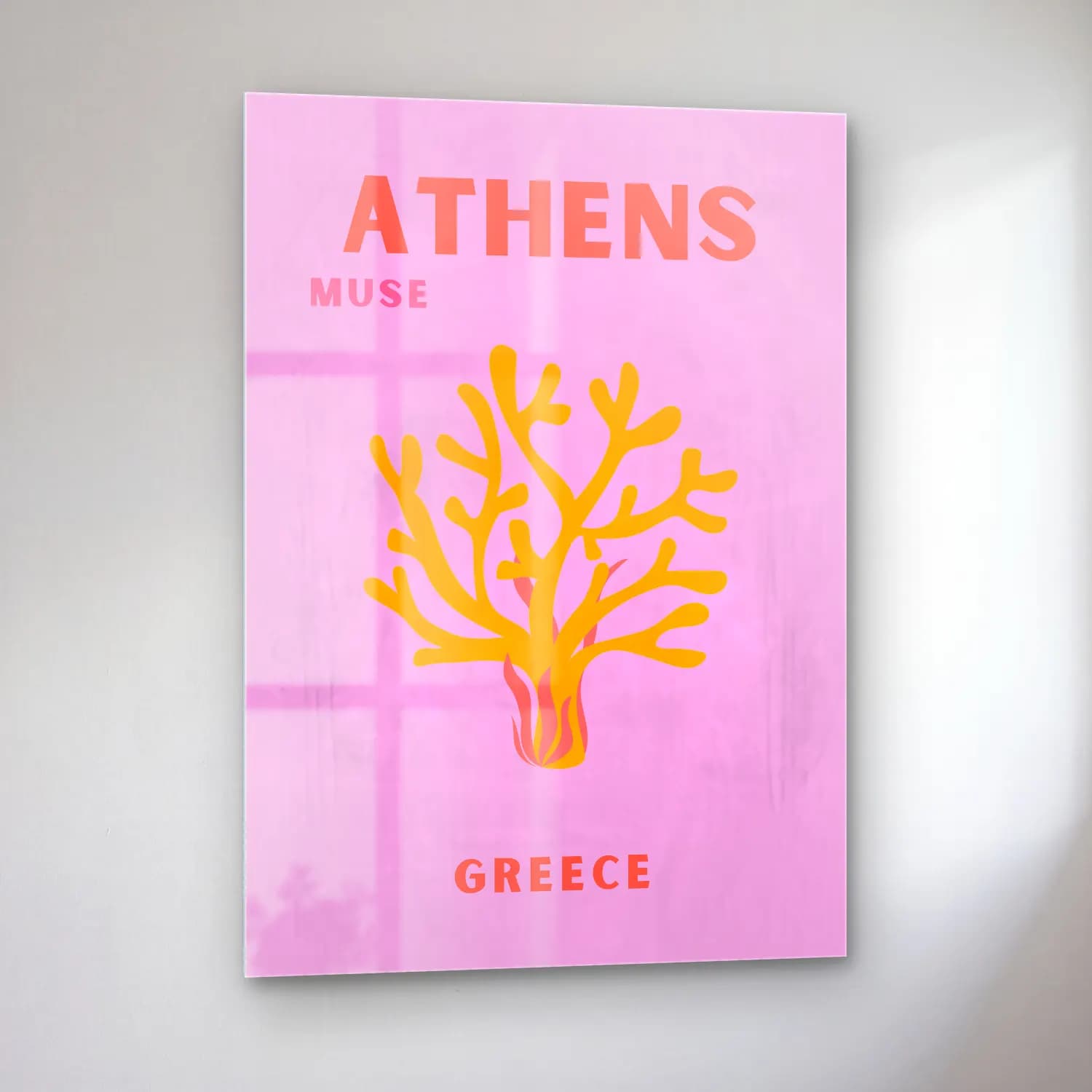 Pastel Zeytin Dalı – Pembe Tonlar cam tablo — sol açıdan görünüm
