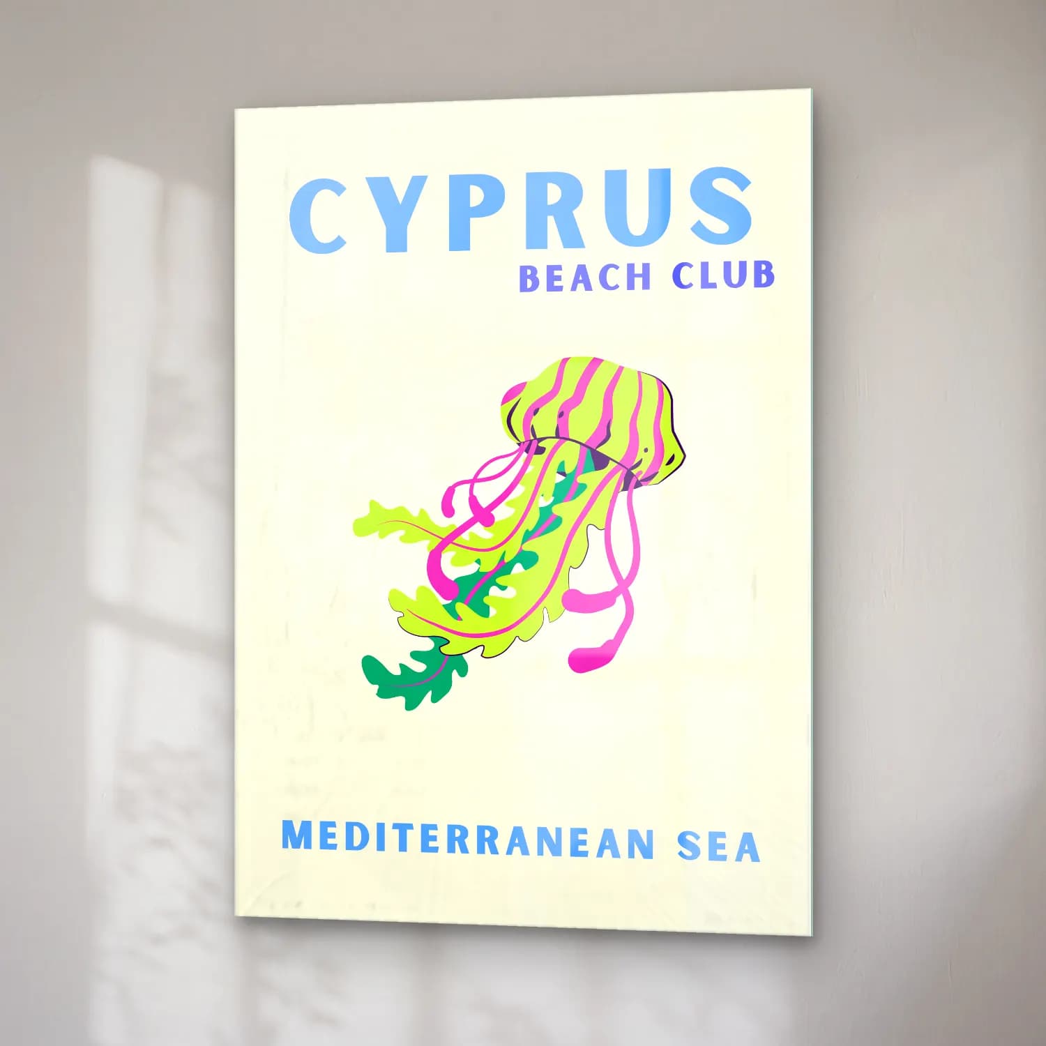 Vintage Poster Denizanası – Turkuaz Tonlar cam tablo — sağ açıdan görünüm