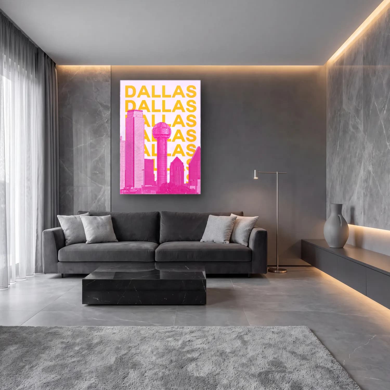 Pastel Yazılı Tasarım No. 105 cam tablo — lüks salon duvarında