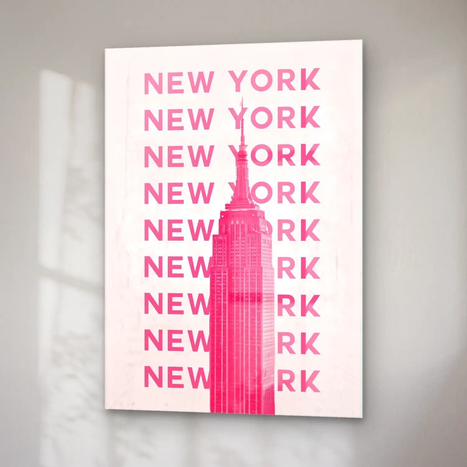 Pastel New York Silüeti No. 3 cam tablo — sağ açıdan görünüm