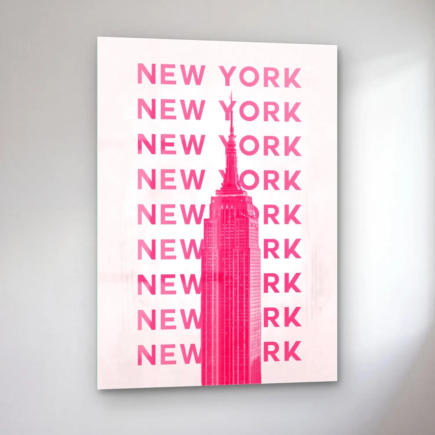 Pastel New York Silüeti No. 3 cam tablo — sol açıdan görünüm