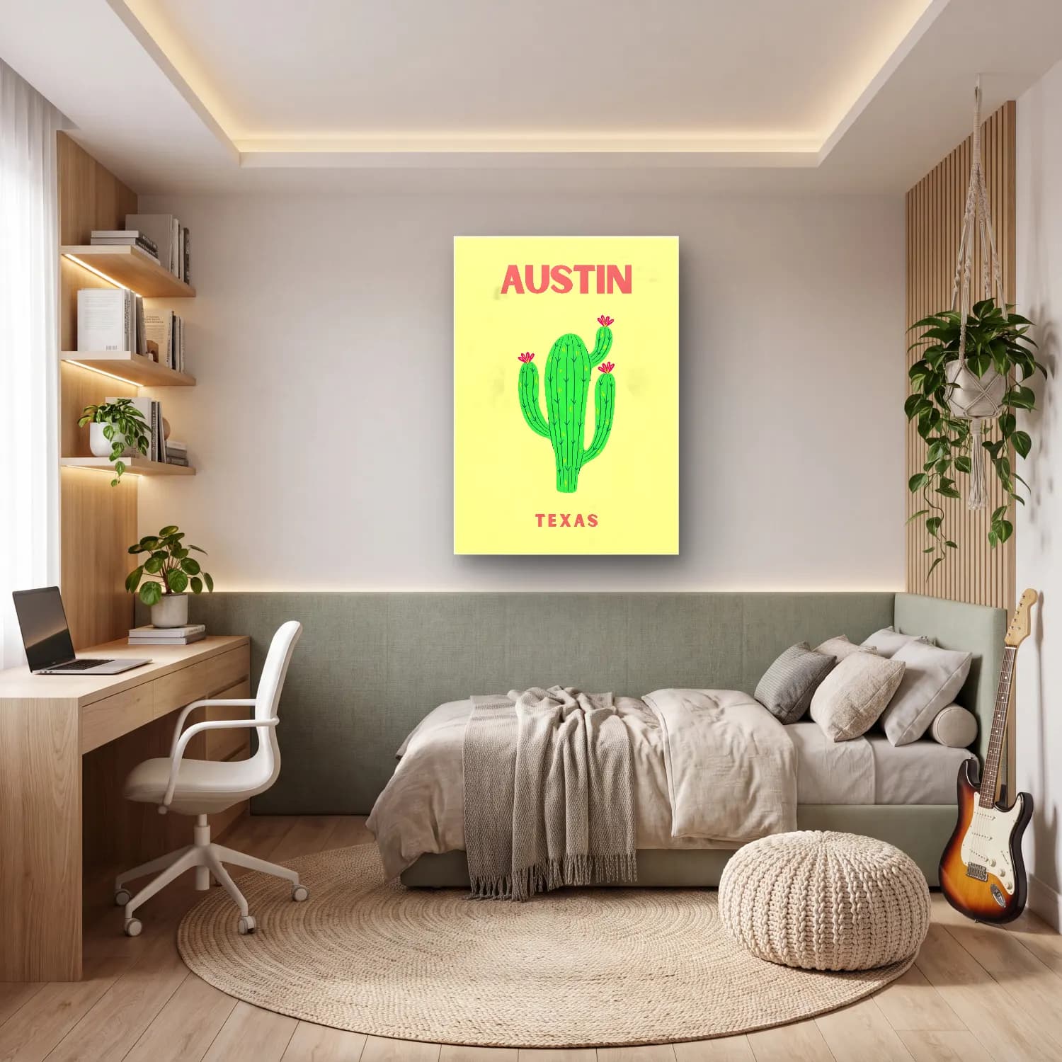 Sevimli İllüstrasyon Kaktüs No. 4 cam tablo — genç odasında