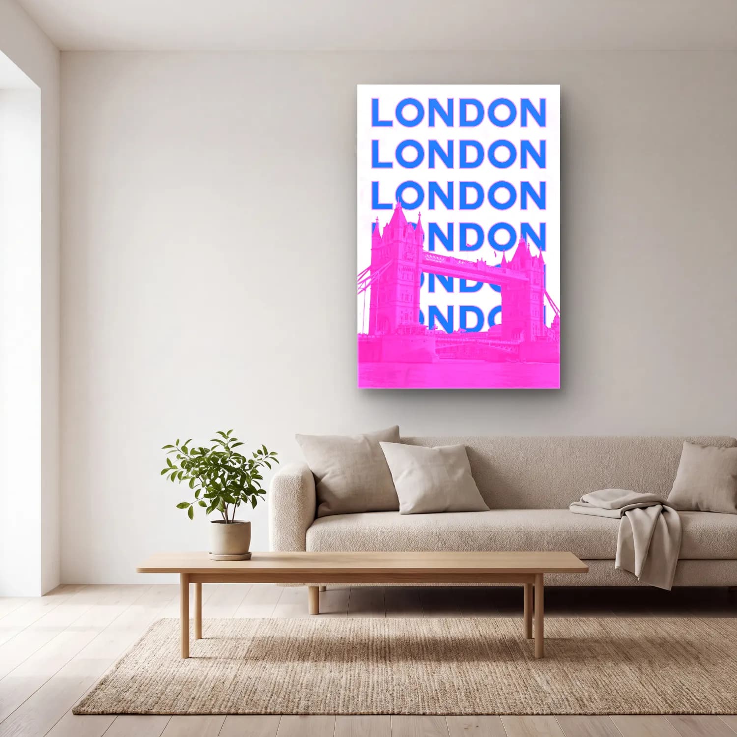 Pastel Londra No. 5 cam tablo — açık renk salonda