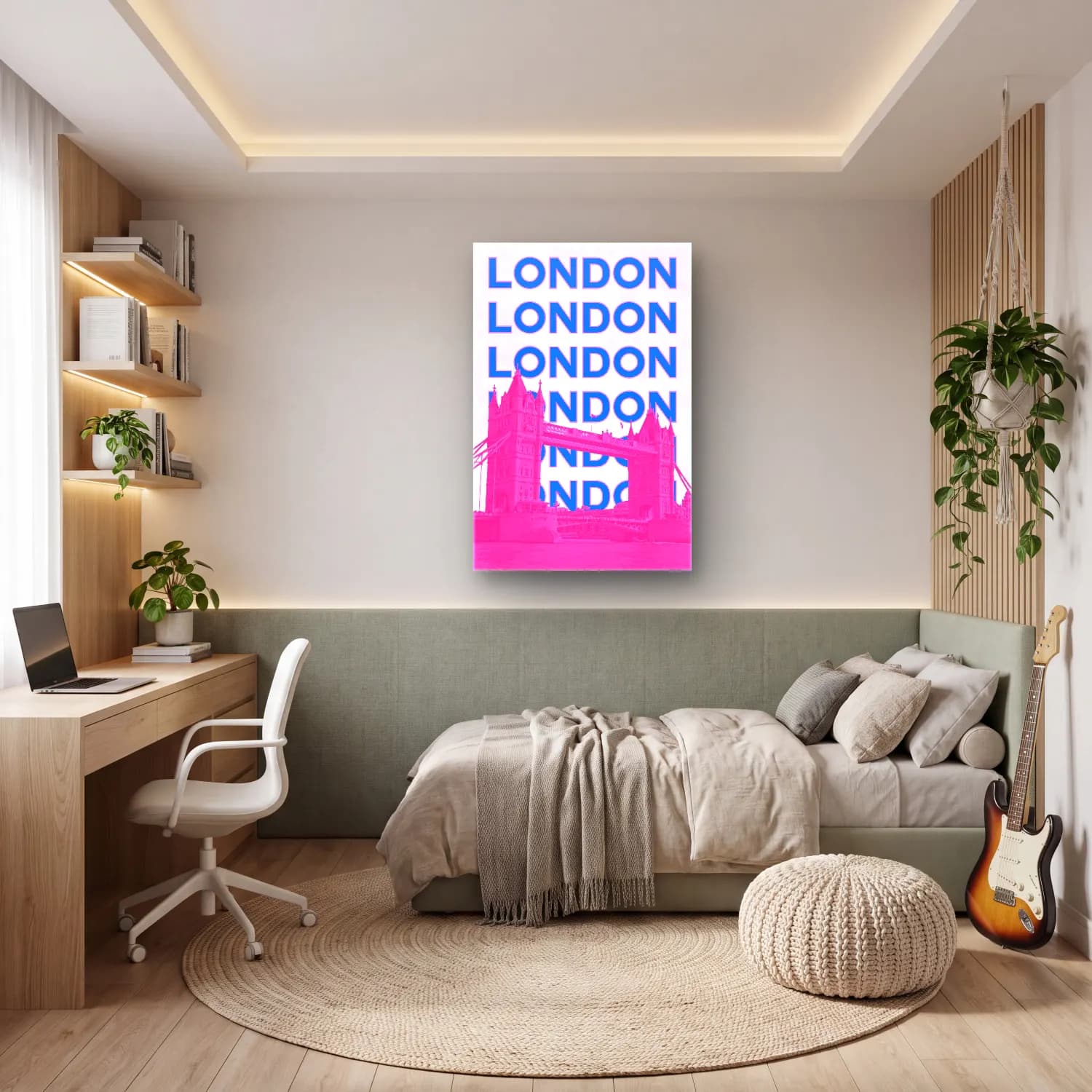 Pastel Londra No. 5 cam tablo — genç odasında