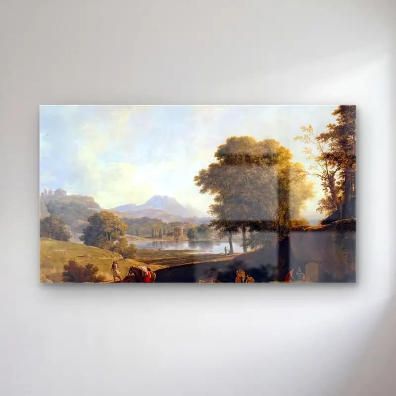 Pierre-Henri de Valenciennes – Ideal Classical Landscape with Washerwomen around a Fountain cam tablo — Pierre-Henri de Valenciennes – Ideal Classical Landscape with Washerwomen around a Fountain — yağlı boya göl ve dağlar