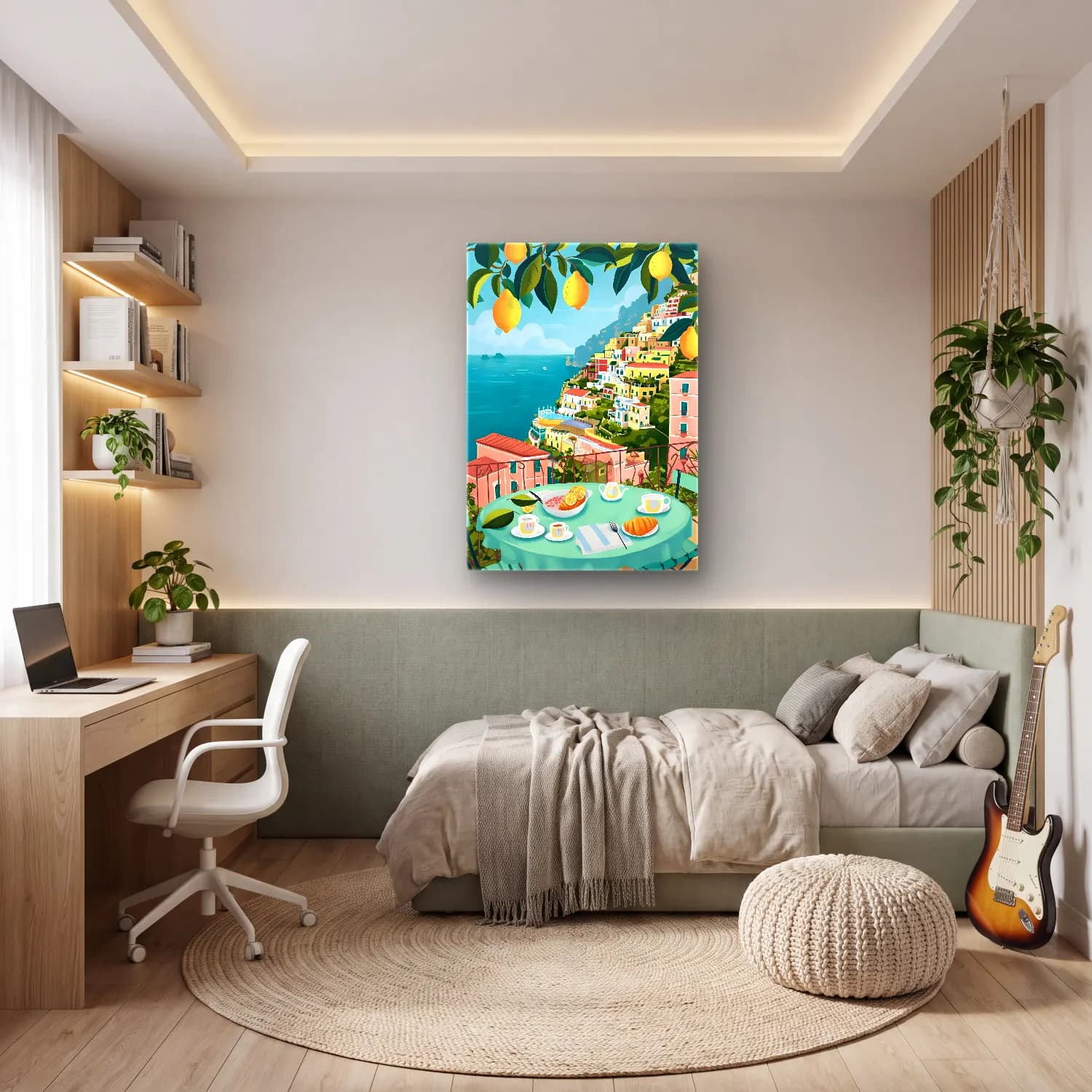 Pastel İtalyan Sahili No. 4 cam tablo — genç odasında
