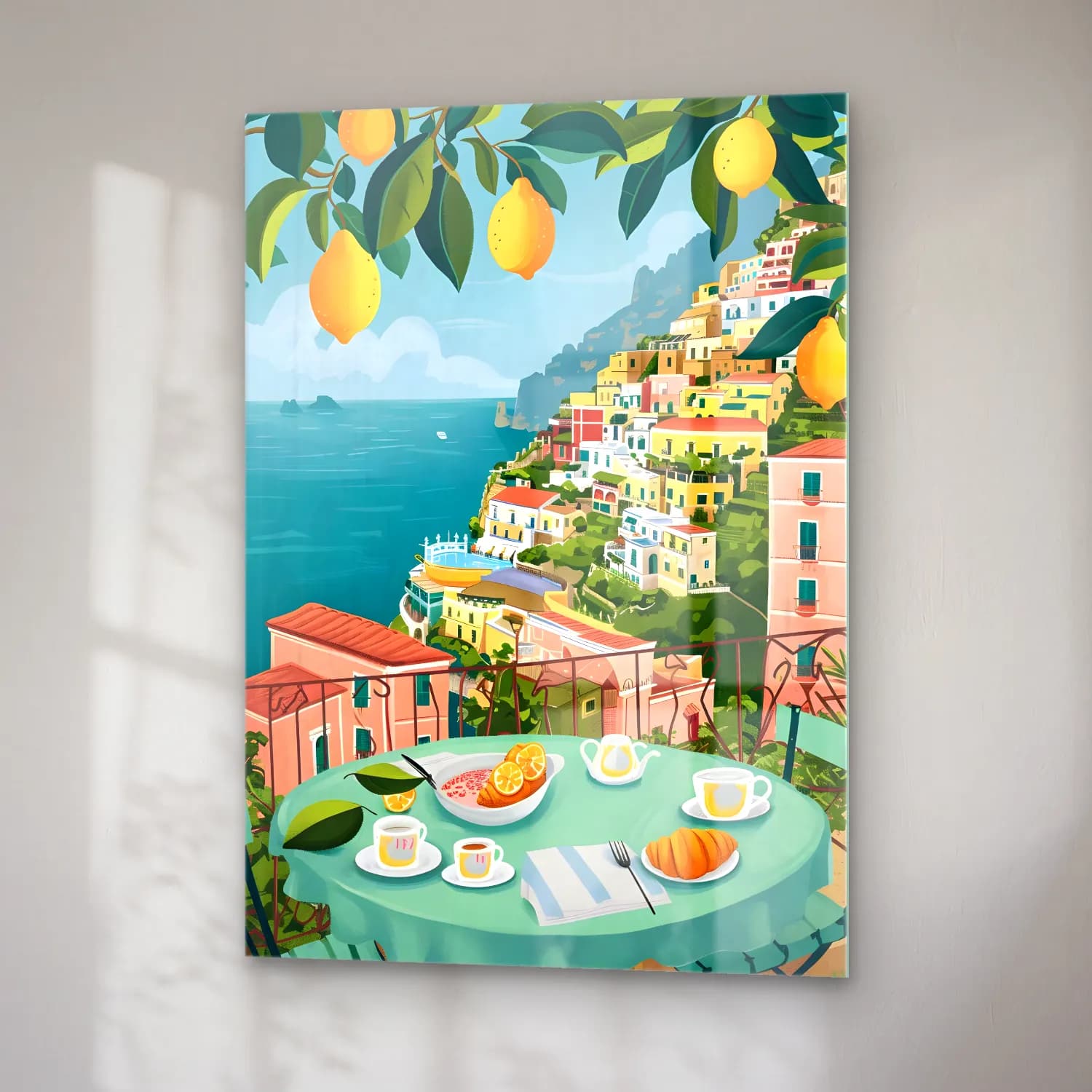 Pastel İtalyan Sahili No. 4 cam tablo — sağ açıdan görünüm