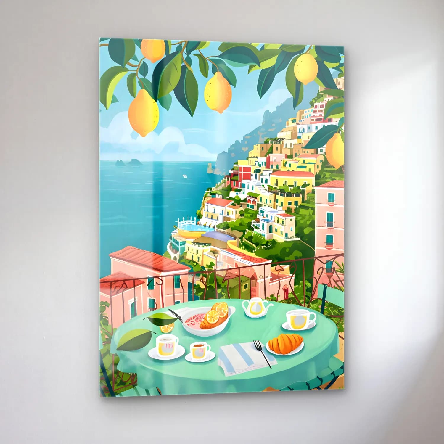 Pastel İtalyan Sahili No. 4 cam tablo — sol açıdan görünüm