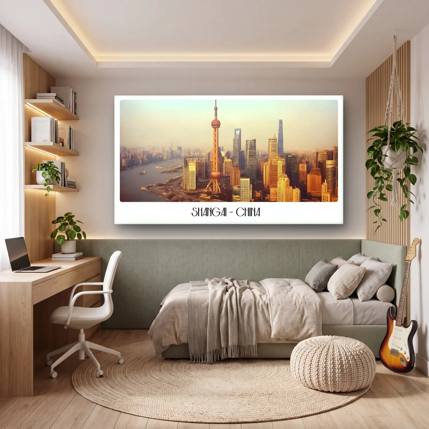 Pastel Japon Şehri – Pastel Tonlar cam tablo — genç odasında