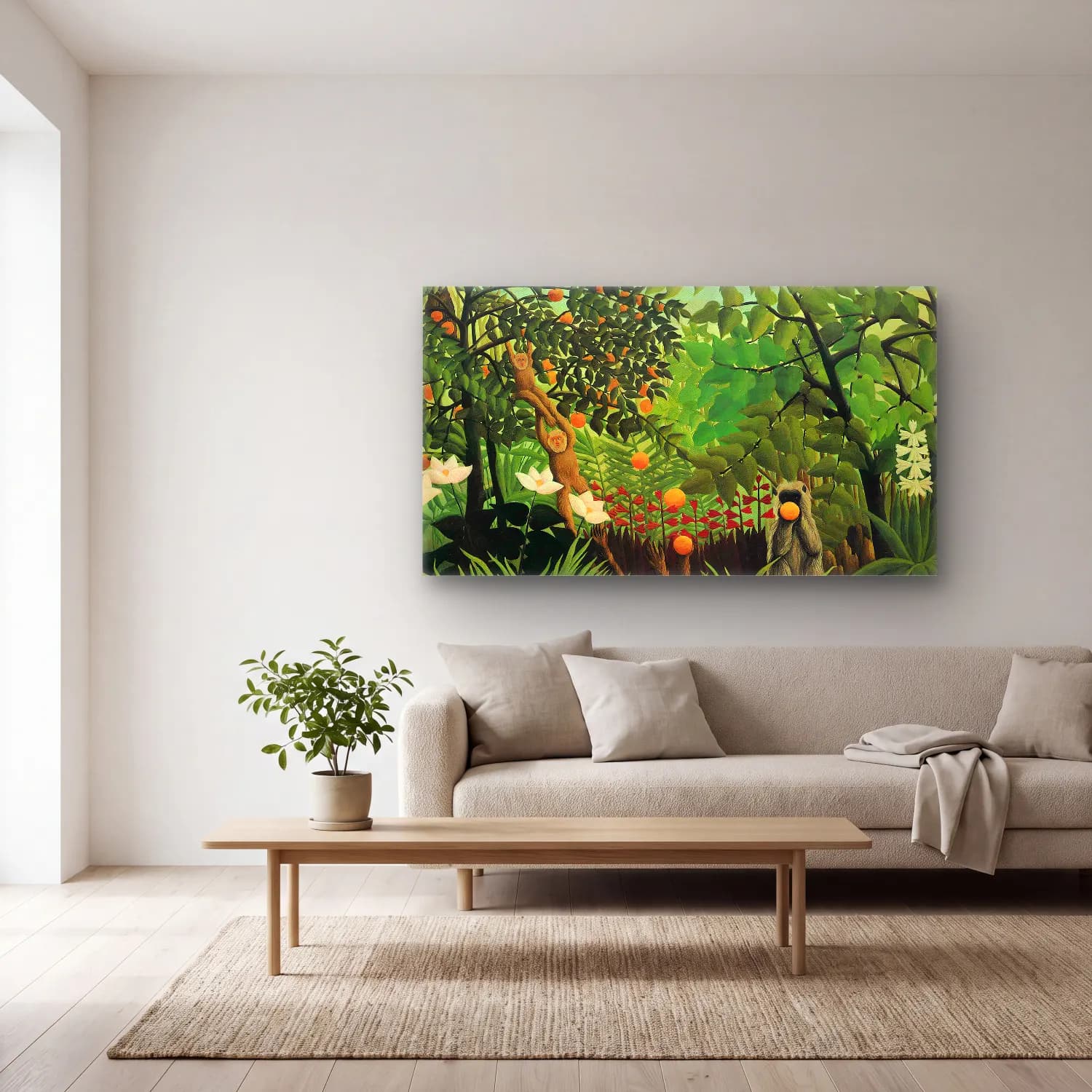 Henri Rousseau – Exotic Landscape cam tablo — açık renk salonda