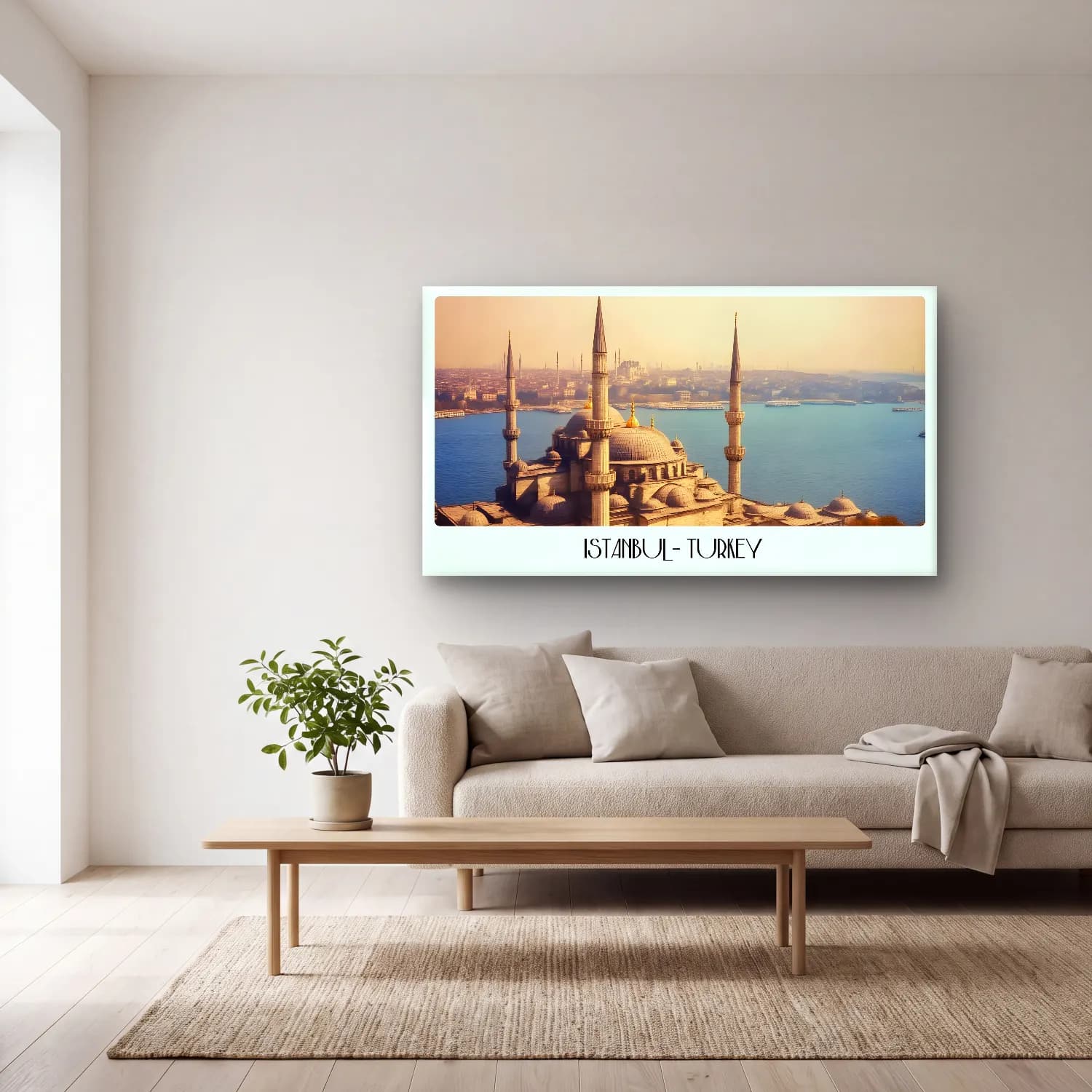 Pastel İstanbul – Sarı Tonlar cam tablo — açık renk salonda