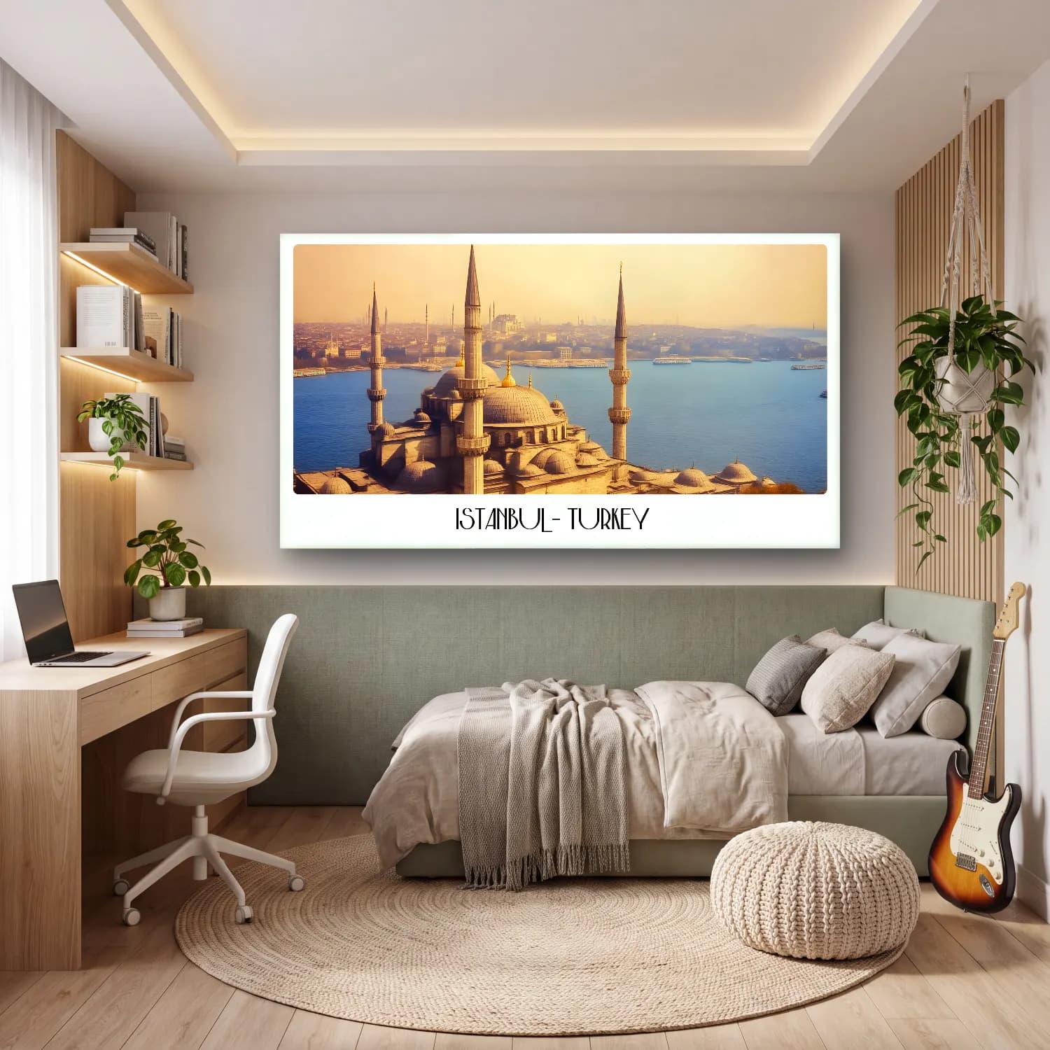 Pastel İstanbul – Sarı Tonlar cam tablo — genç odasında