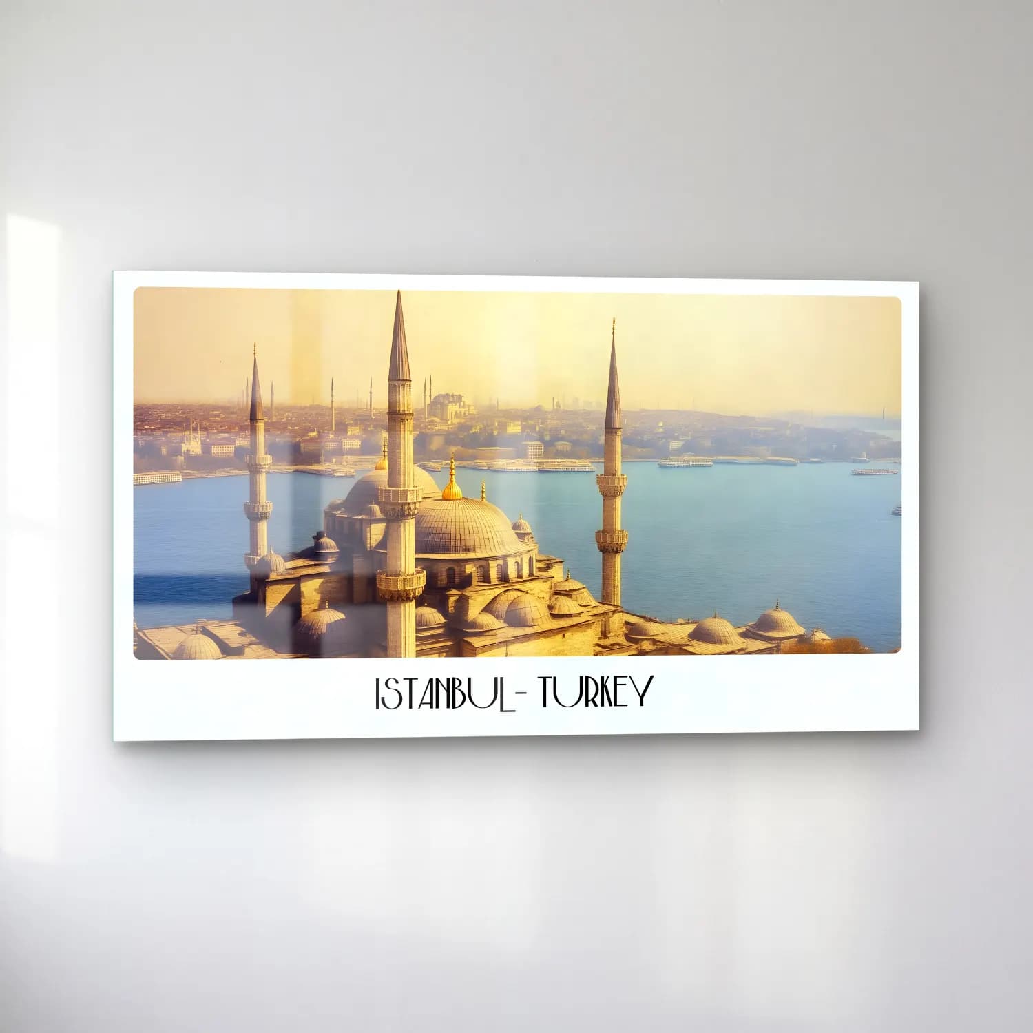 Pastel İstanbul – Sarı Tonlar cam tablo — sol açıdan görünüm