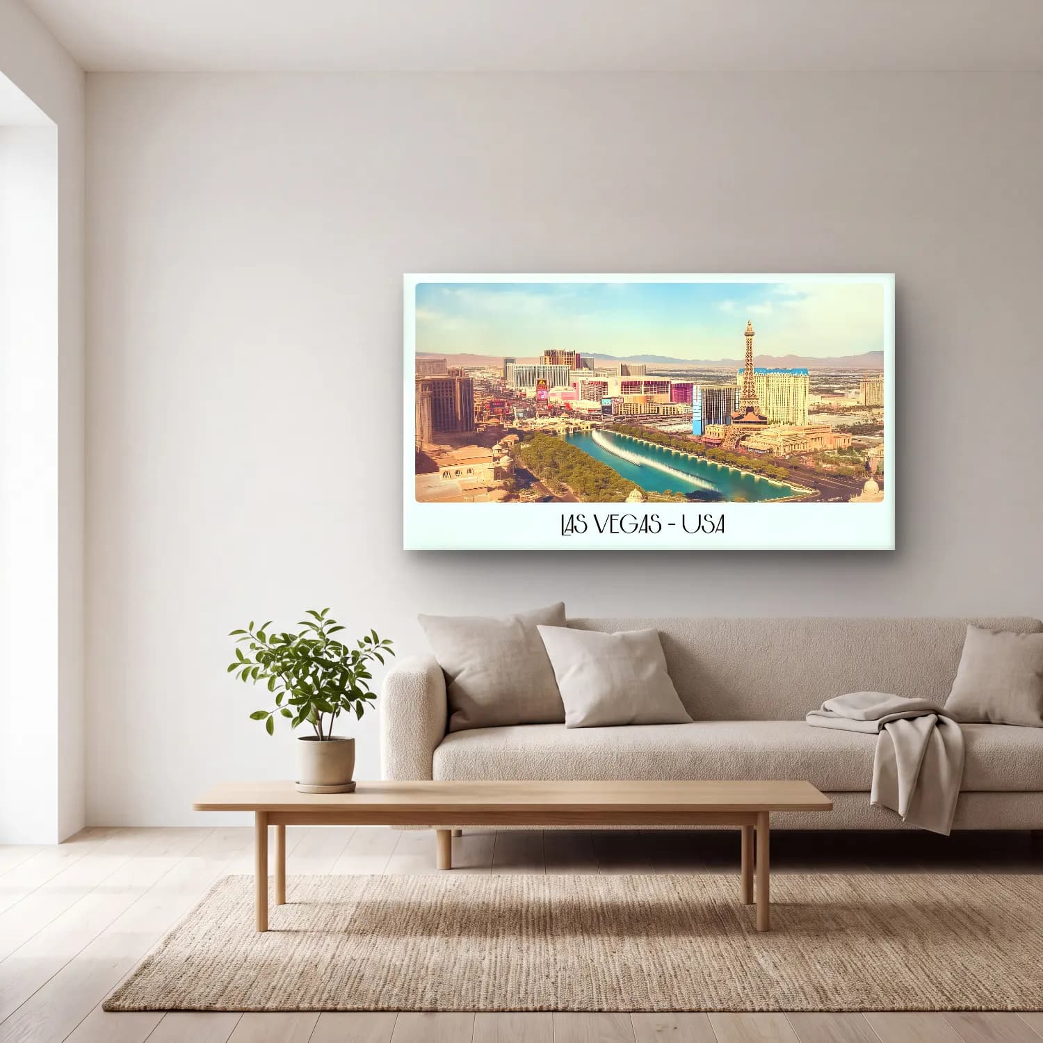 Pastel New York Silüeti No. 6 cam tablo — açık renk salonda