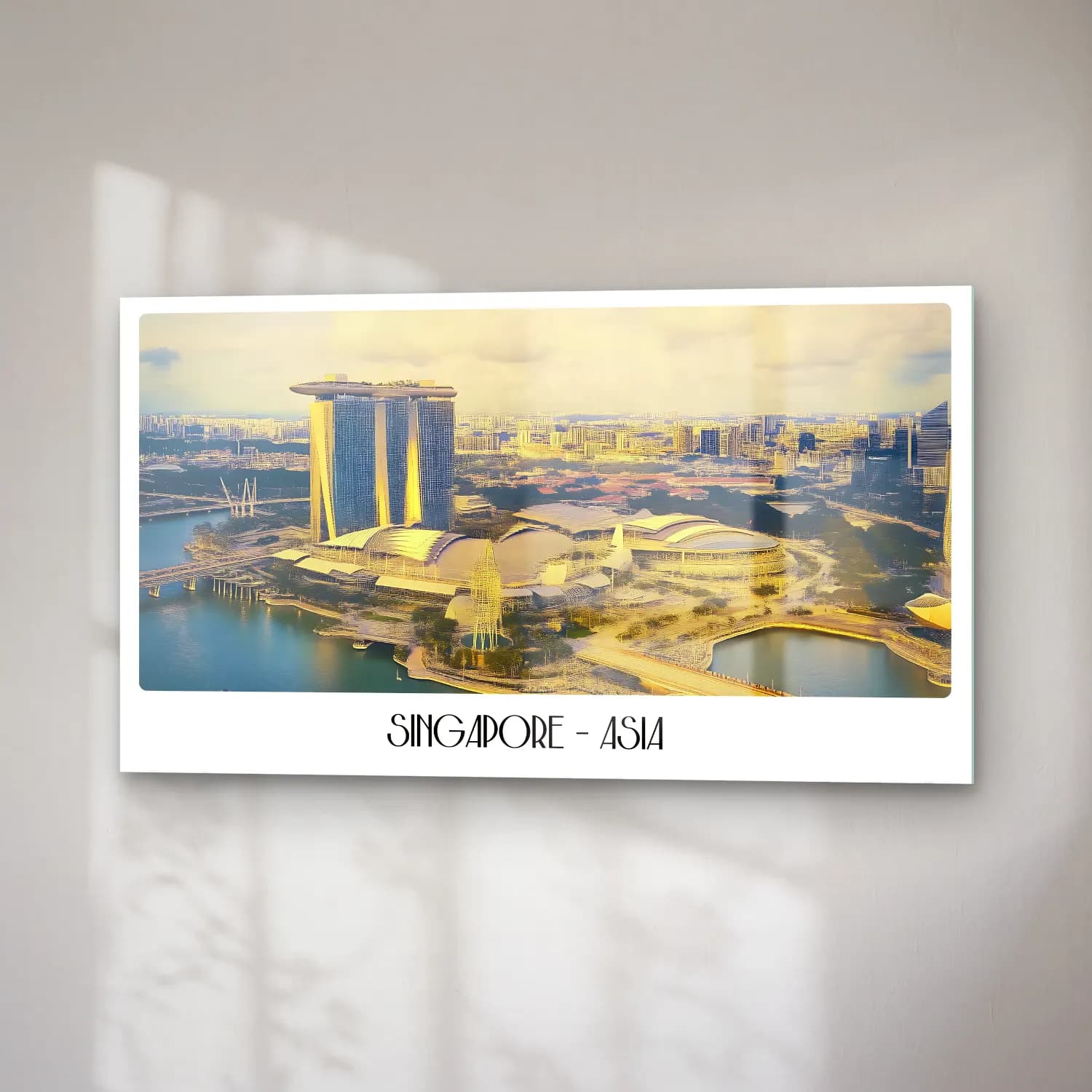 Pastel Japon Şehri No. 3 cam tablo — sağ açıdan görünüm