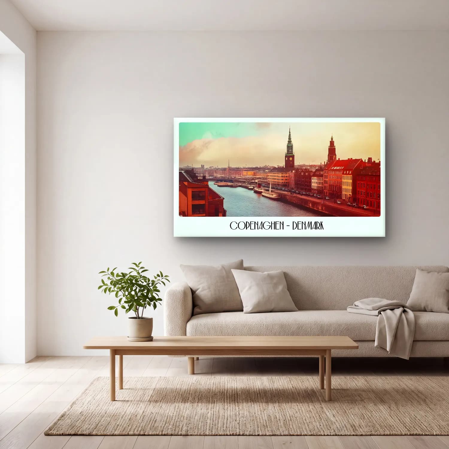 Vintage Poster Liman ve Tekneler No. 2 cam tablo — açık renk salonda