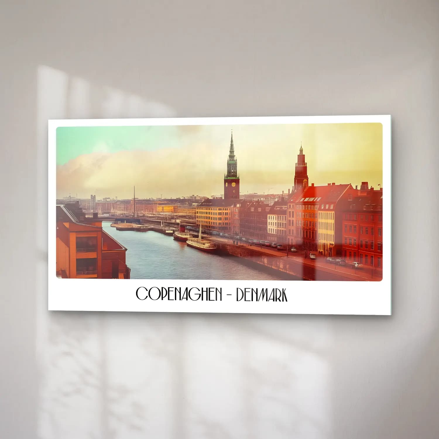 Vintage Poster Liman ve Tekneler No. 2 cam tablo — sağ açıdan görünüm
