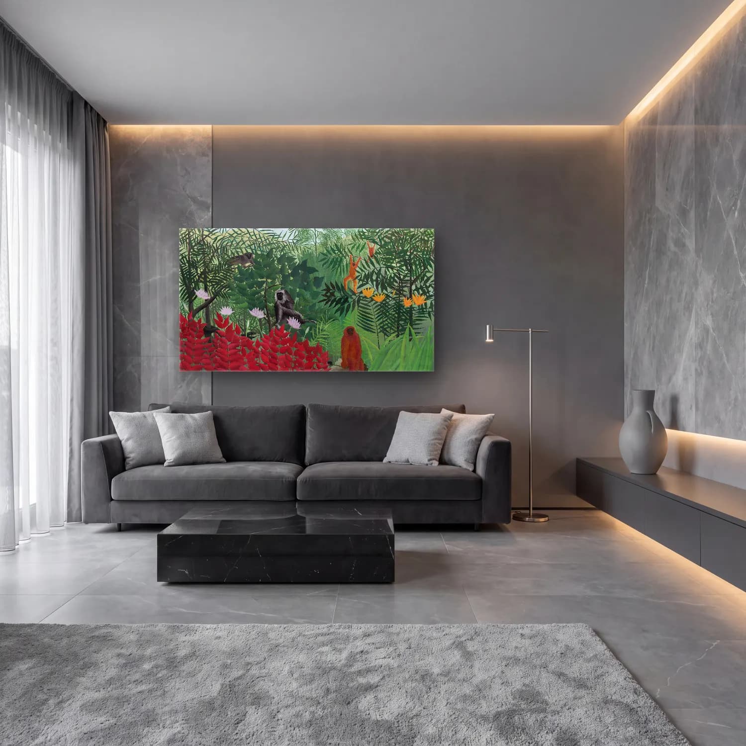 Henri Rousseau – Tropical Forest withe Monkeys cam tablo — lüks salon duvarında
