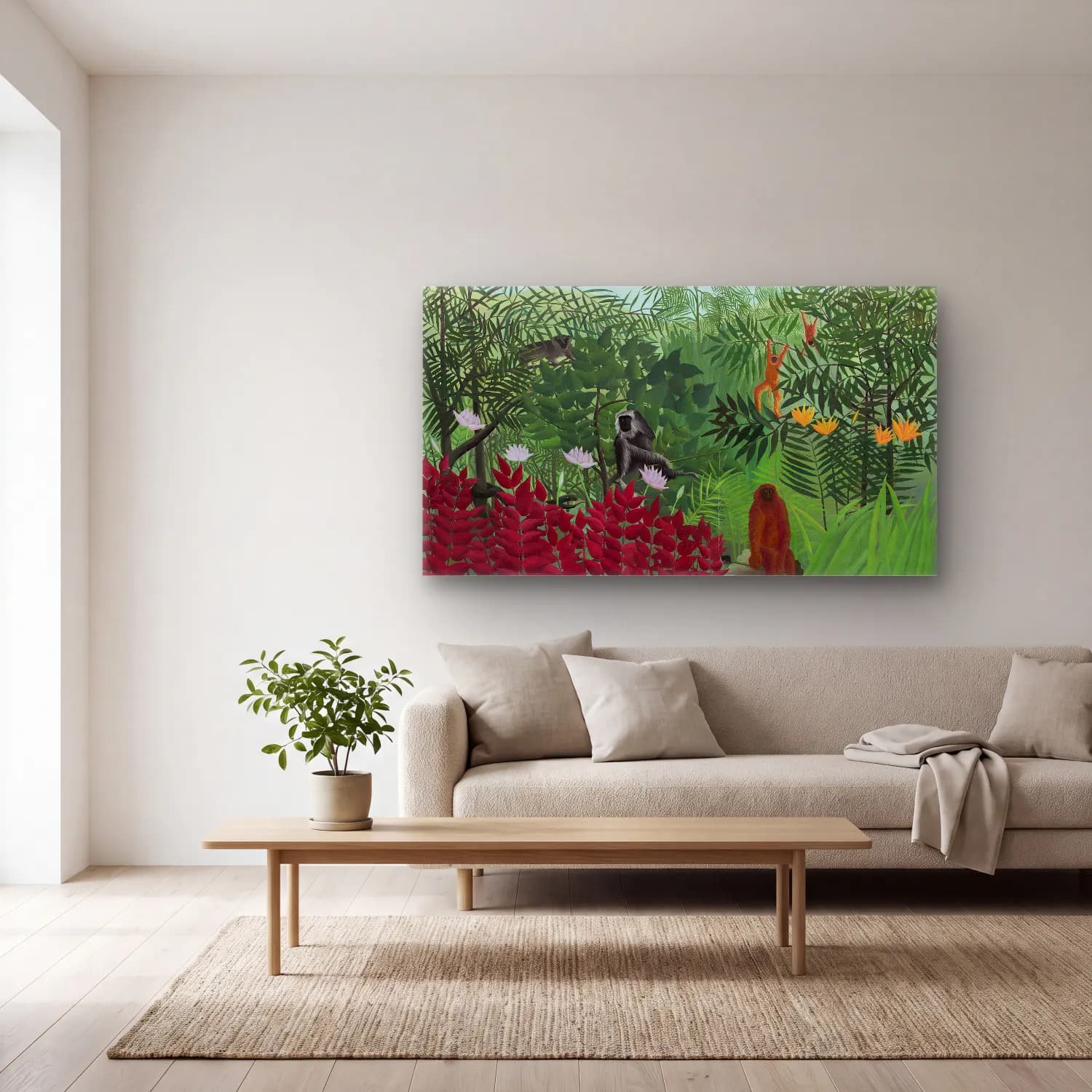 Henri Rousseau – Tropical Forest withe Monkeys cam tablo — açık renk salonda