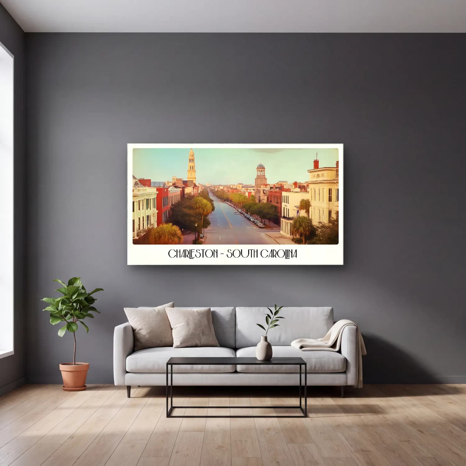 Pastel Katedral – Pastel Tonlar cam tablo — gri duvarlı salonda