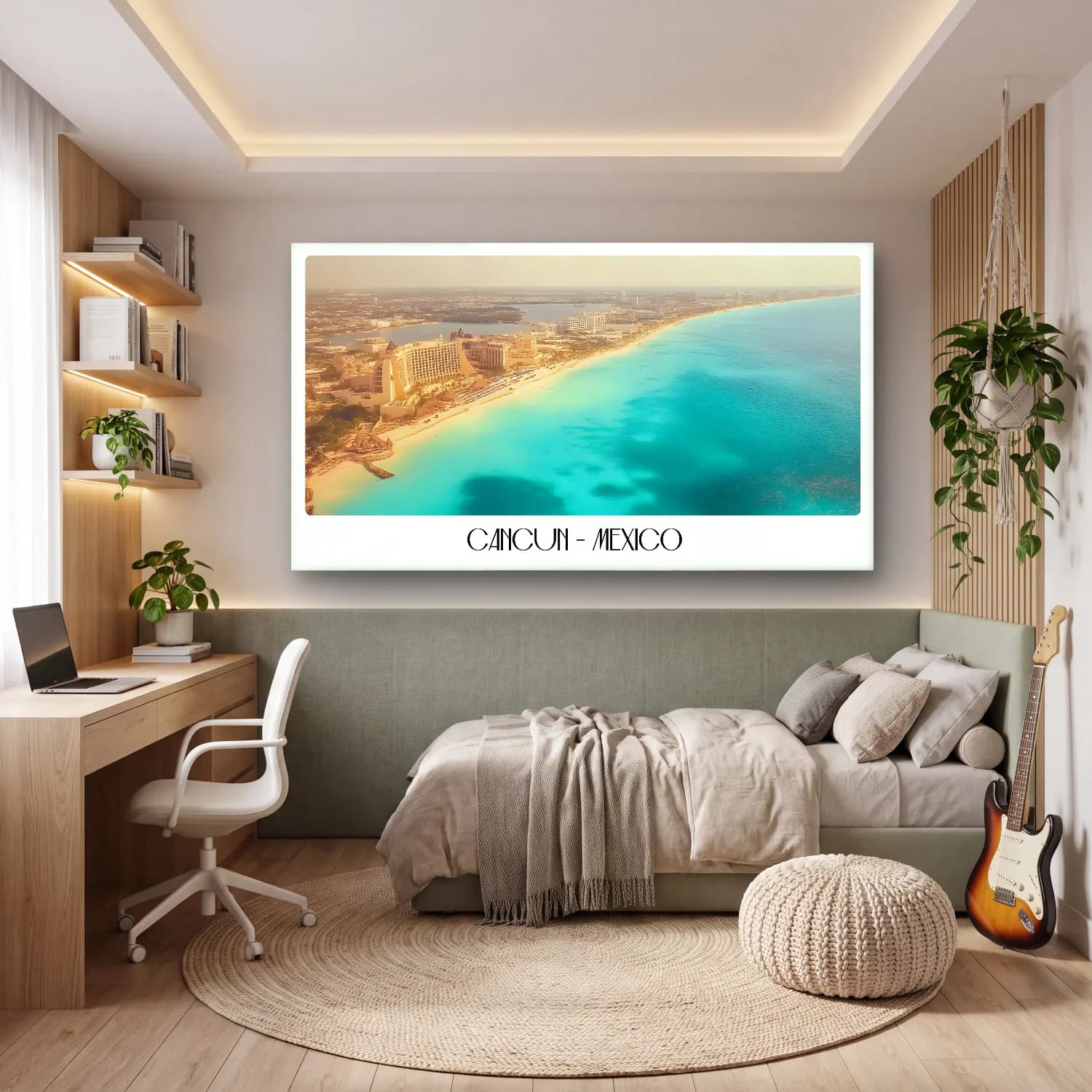 Pastel Dalgalı Sahil No. 21 cam tablo — genç odasında