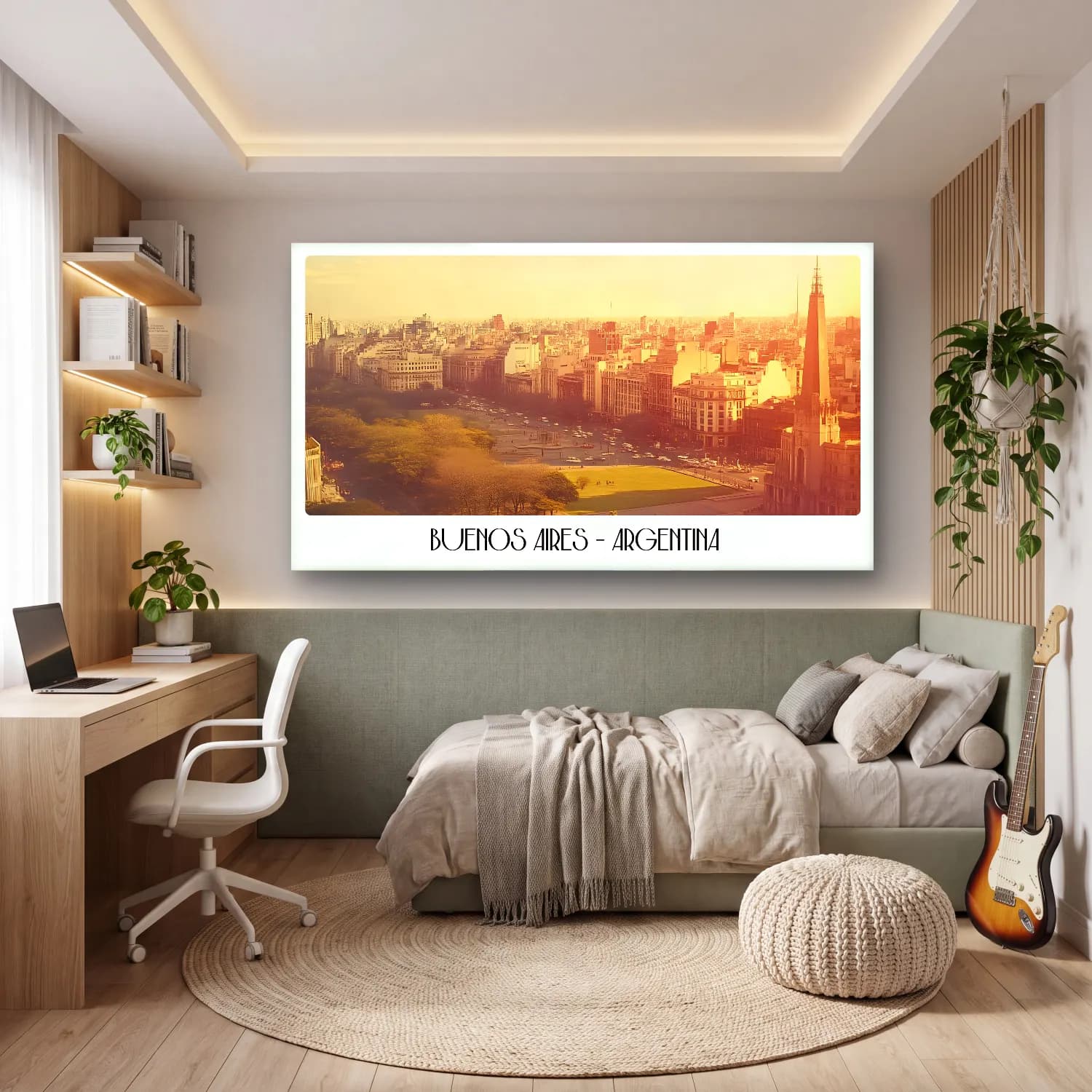 Pastel Gece Şehir – Sarı Tonlar cam tablo — genç odasında