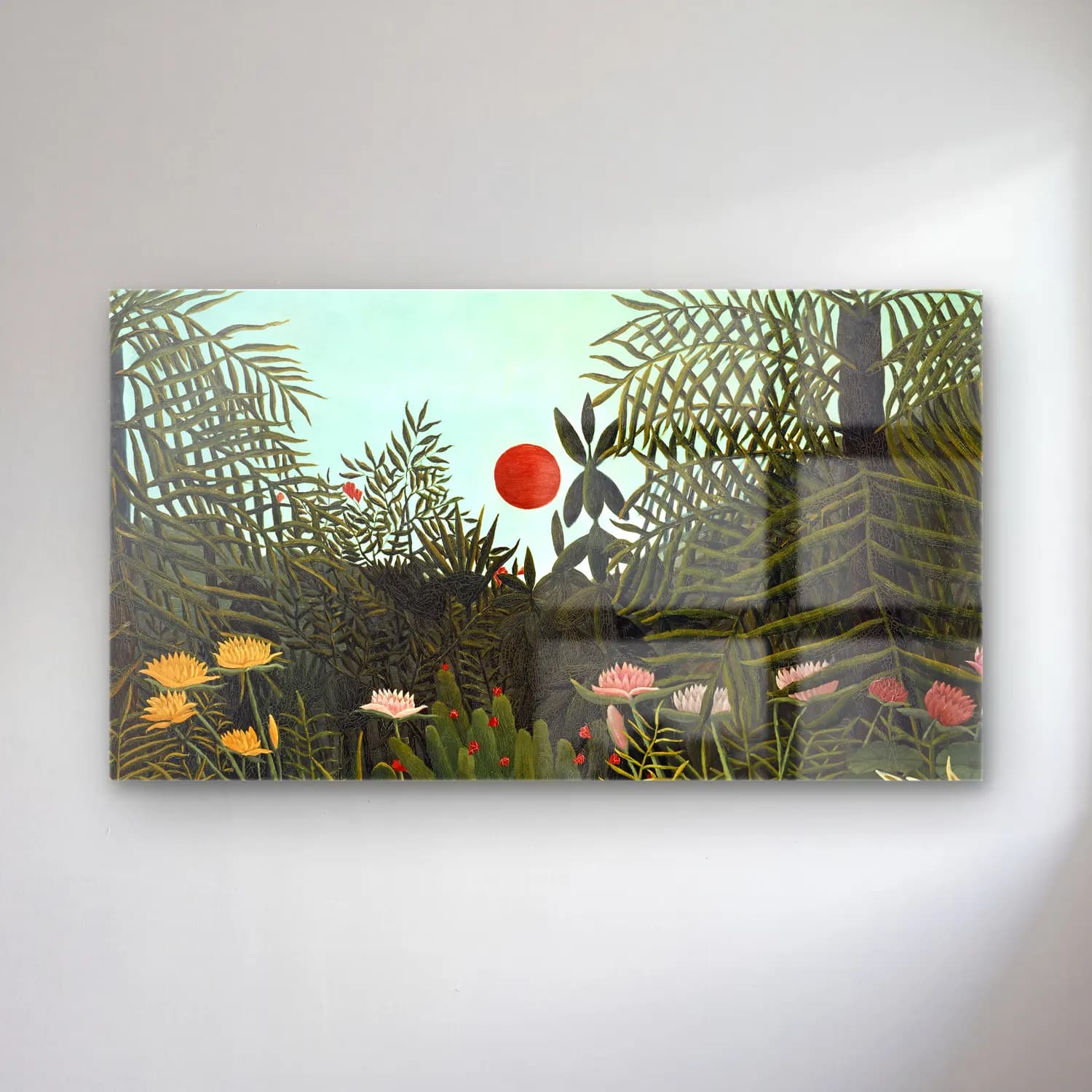 Henri Rousseau – Virgin Forest with-Sunset II cam tablo — Henri Rousseau – Virgin Forest with-Sunset II — botanik i̇llüstrasyon çiçek bahçesi