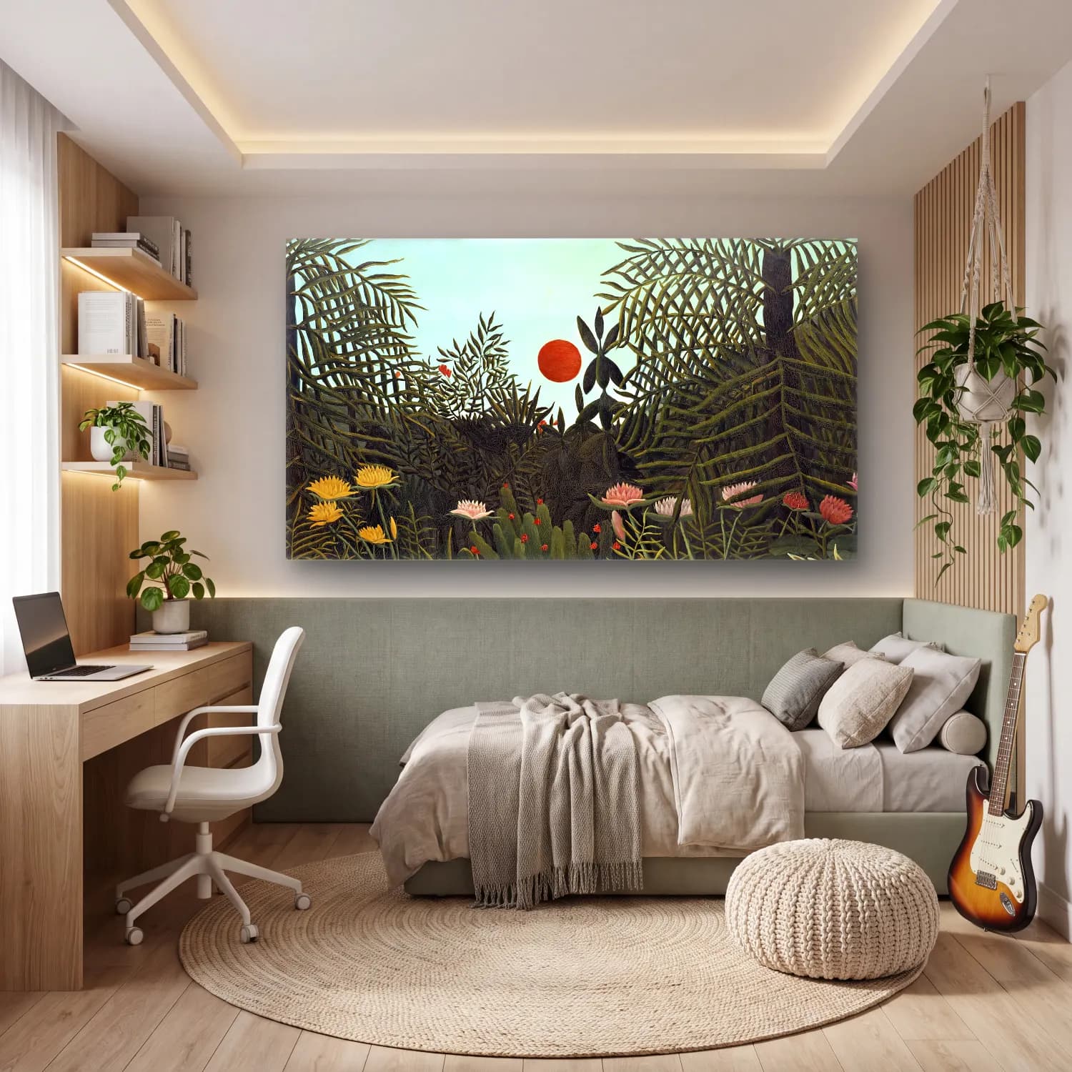 Henri Rousseau – Virgin Forest with-Sunset II cam tablo — genç odasında