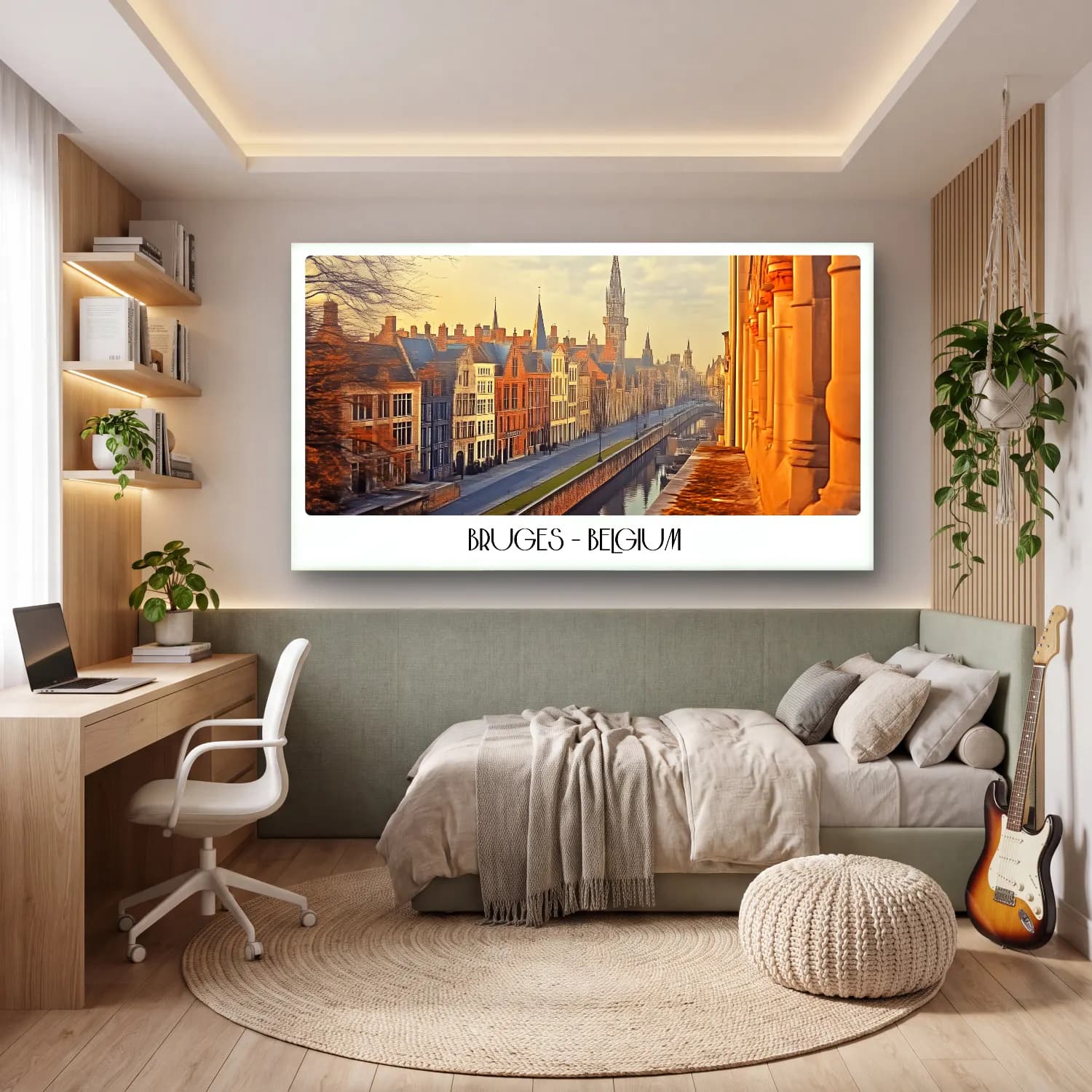 Vintage Poster Kafeli Avrupa Sokağı – Bej Tonlar cam tablo — genç odasında