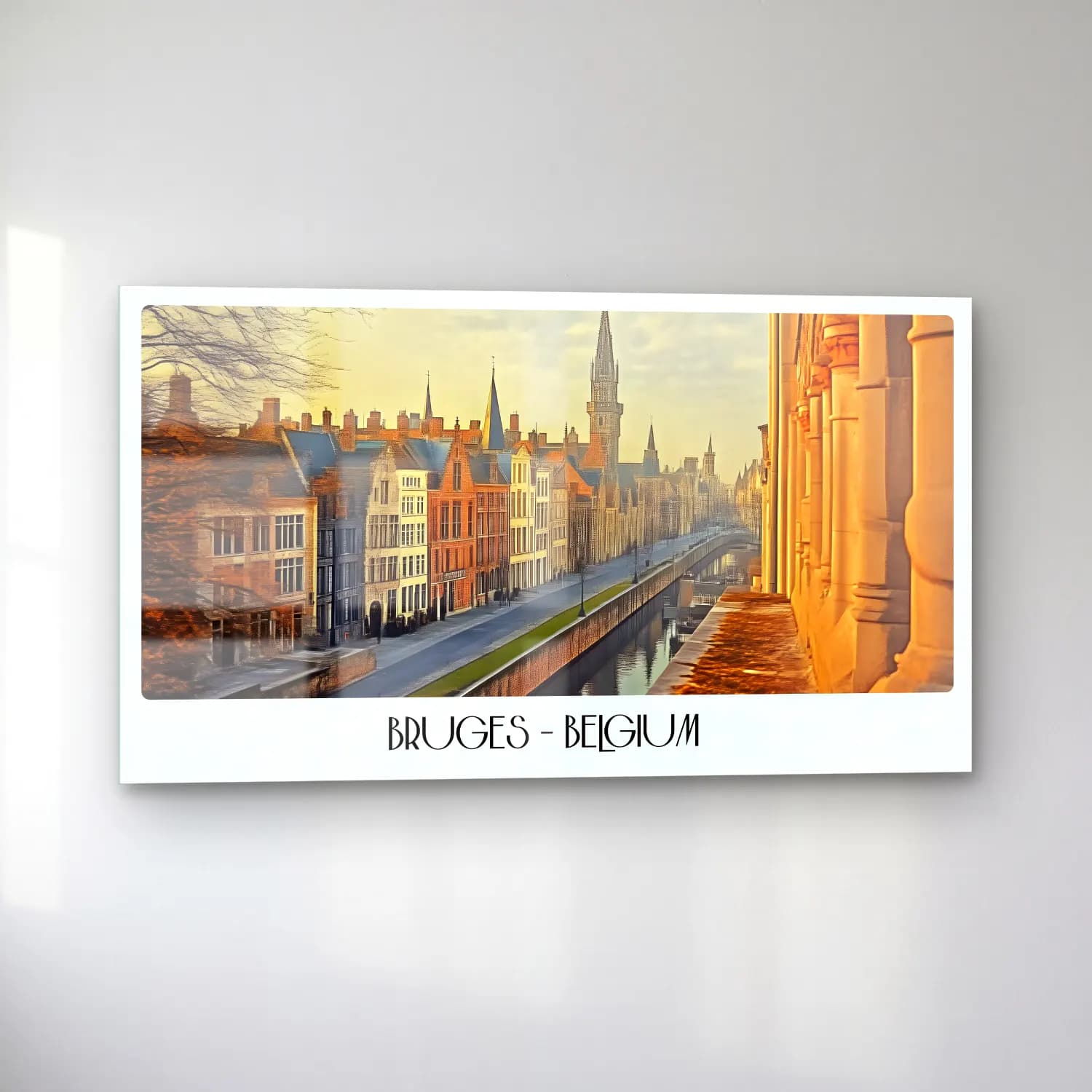 Vintage Poster Kafeli Avrupa Sokağı – Bej Tonlar cam tablo — sol açıdan görünüm
