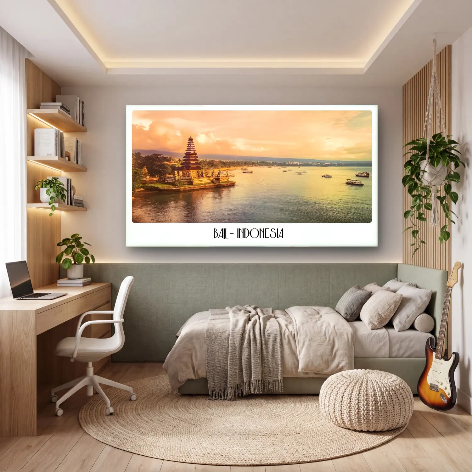 Pastel Liman ve Tekneler – Bej Tonlar cam tablo — genç odasında