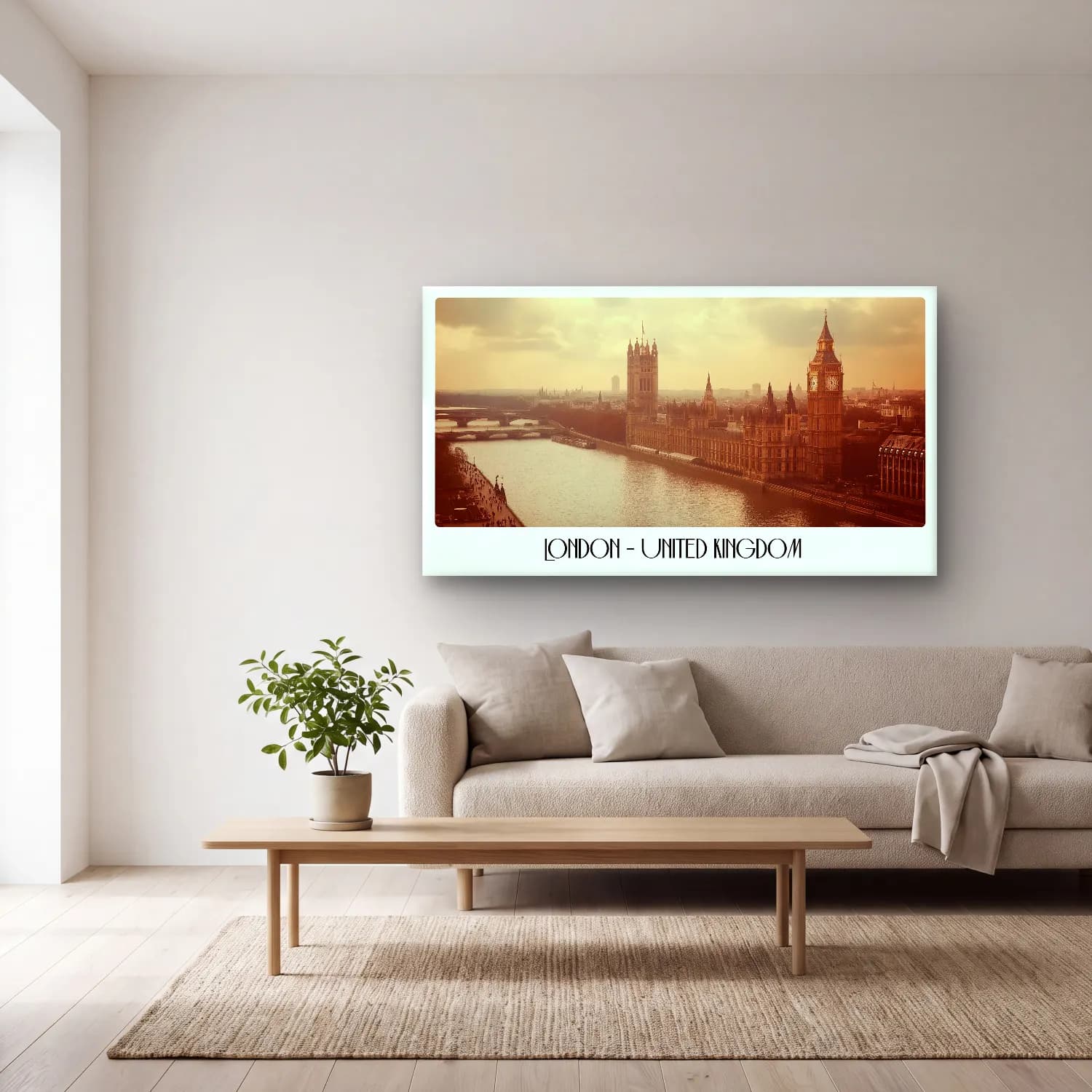 Vintage Poster Londra – Bej Tonlar cam tablo — açık renk salonda