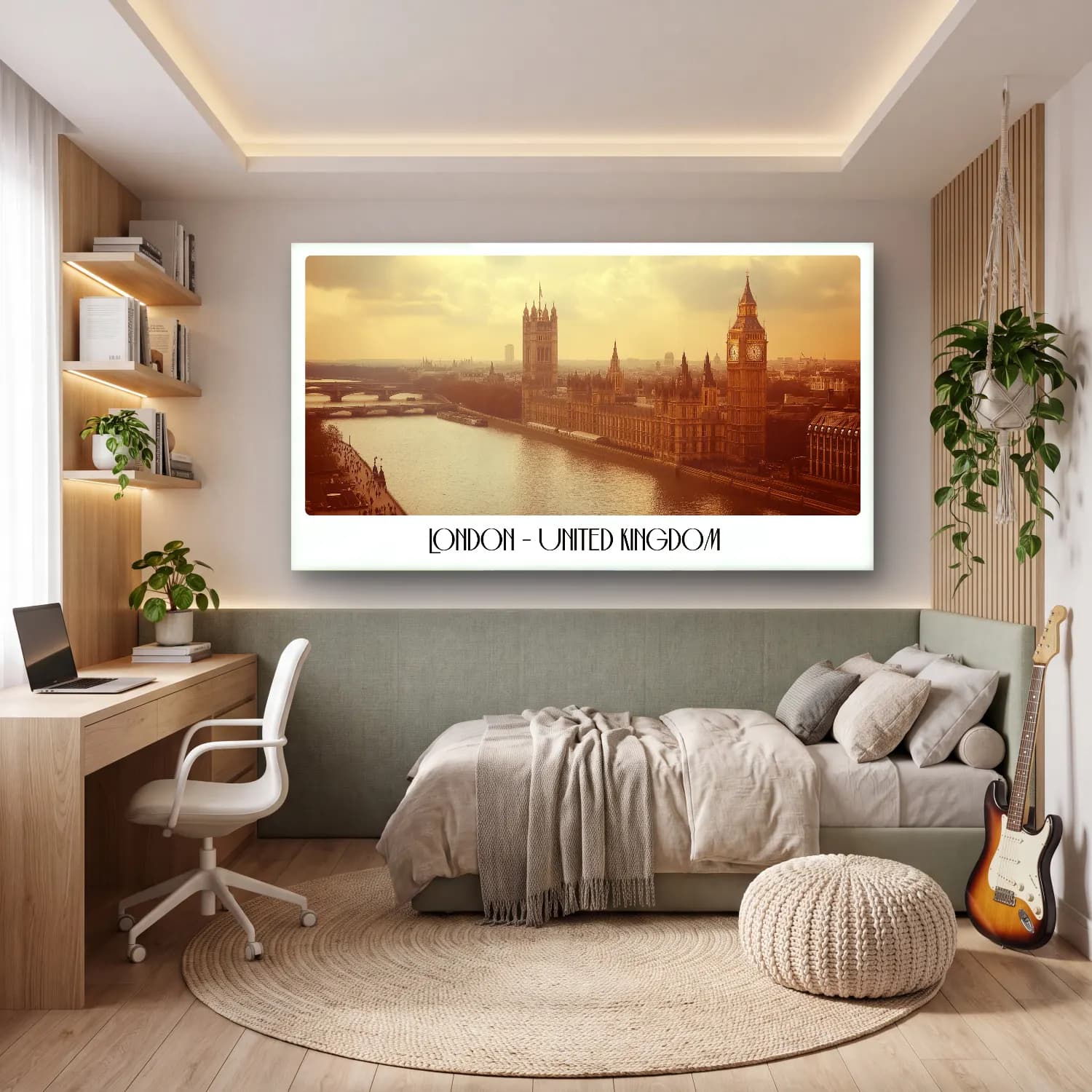 Vintage Poster Londra – Bej Tonlar cam tablo — genç odasında
