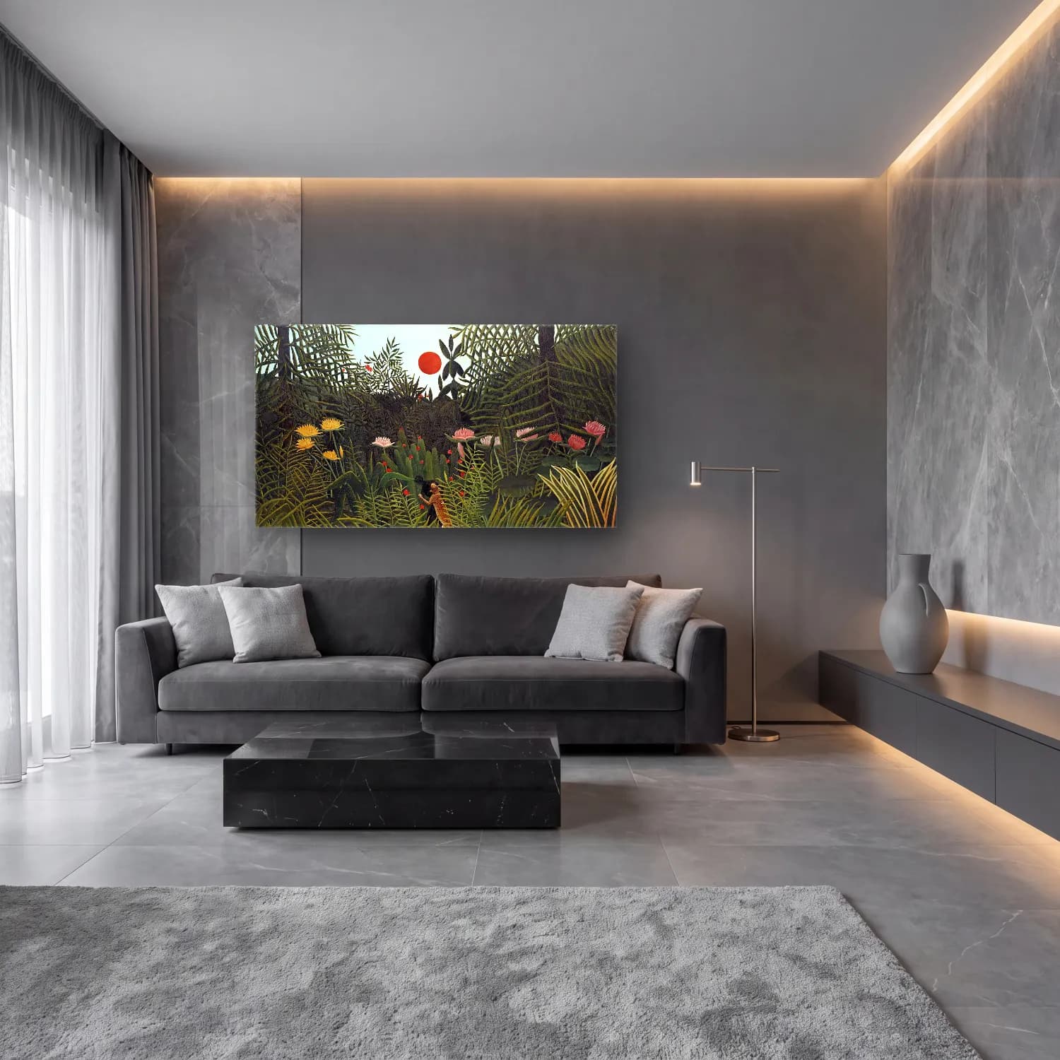 Henri Rousseau – Virgin Forest with-Sunset cam tablo — lüks salon duvarında