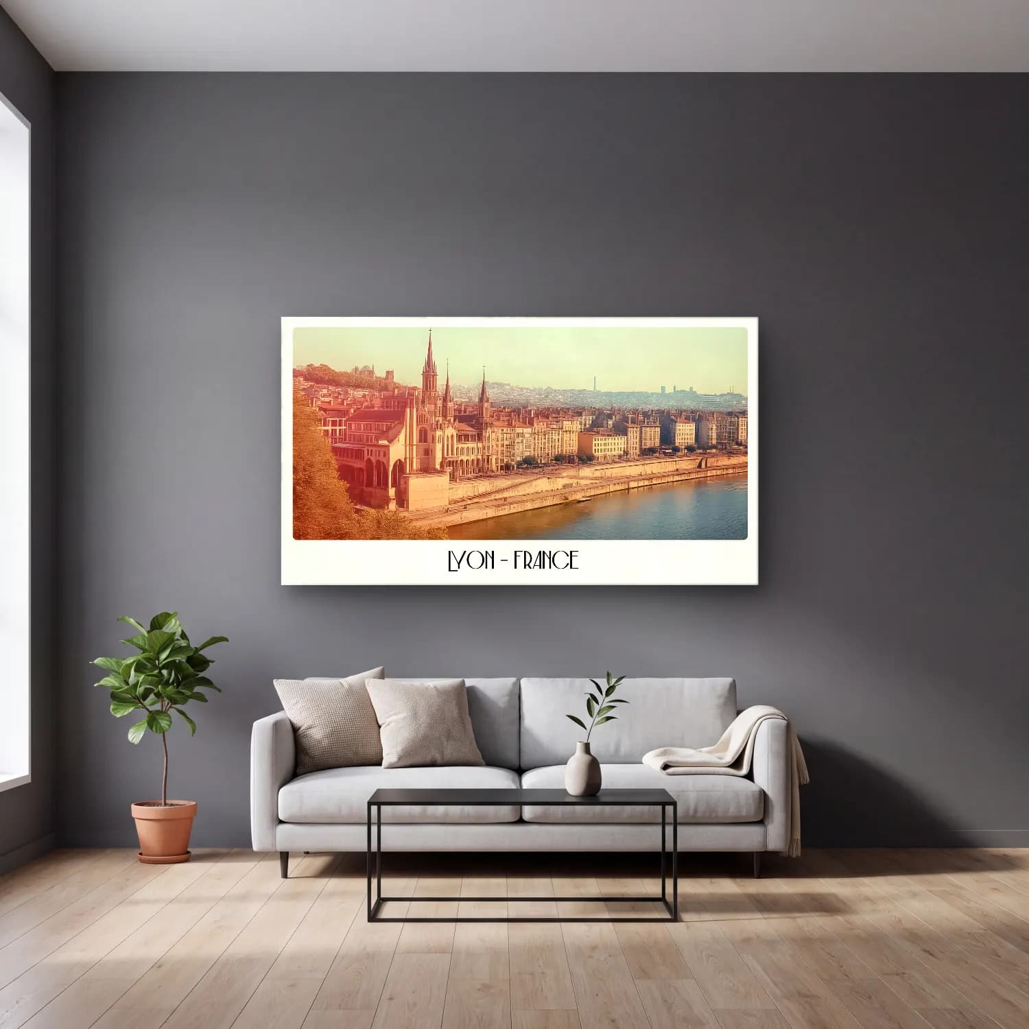 Pastel Paris ve Eyfel Kulesi – Bej Tonlar cam tablo — gri duvarlı salonda