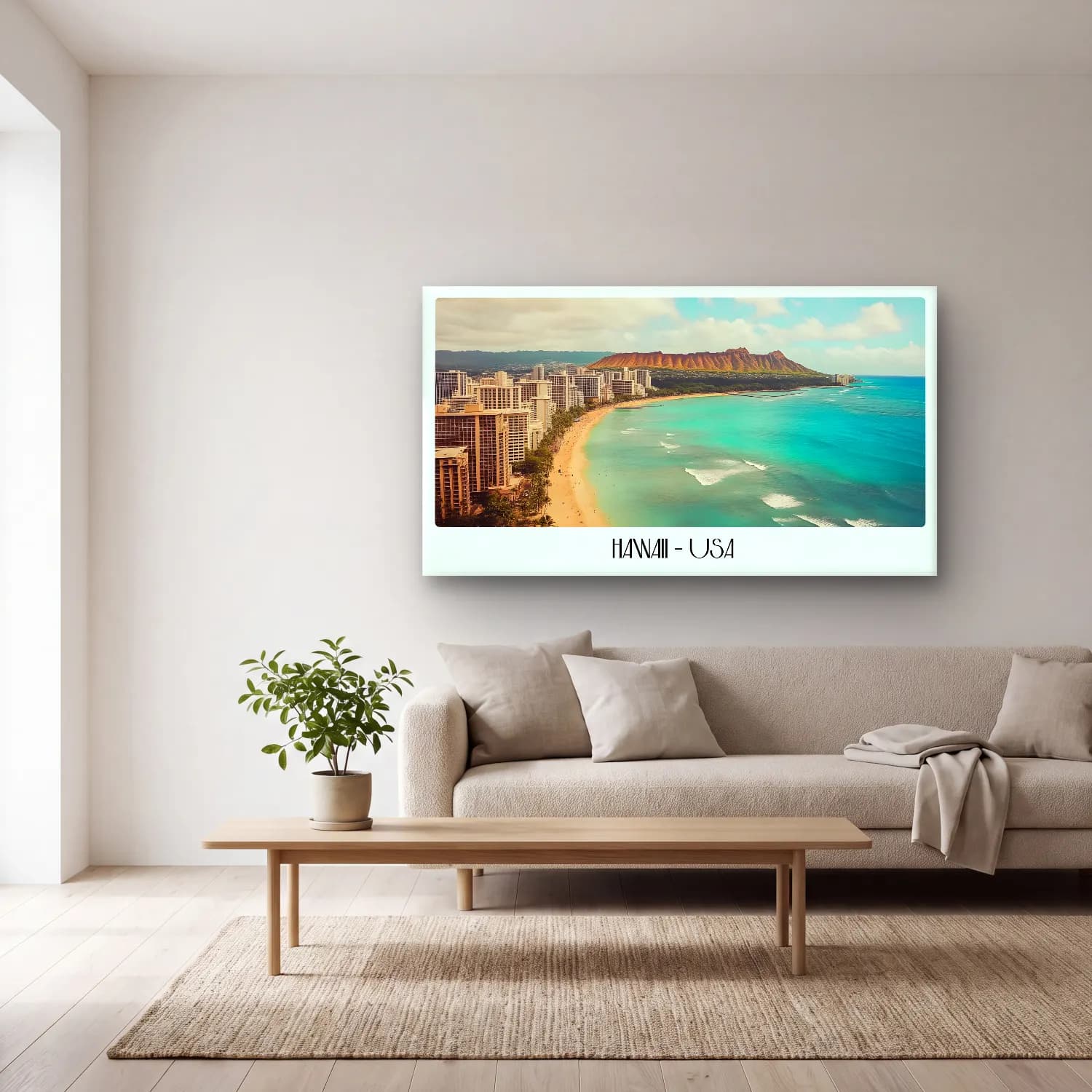 Pastel Dalgalı Sahil No. 22 cam tablo — açık renk salonda