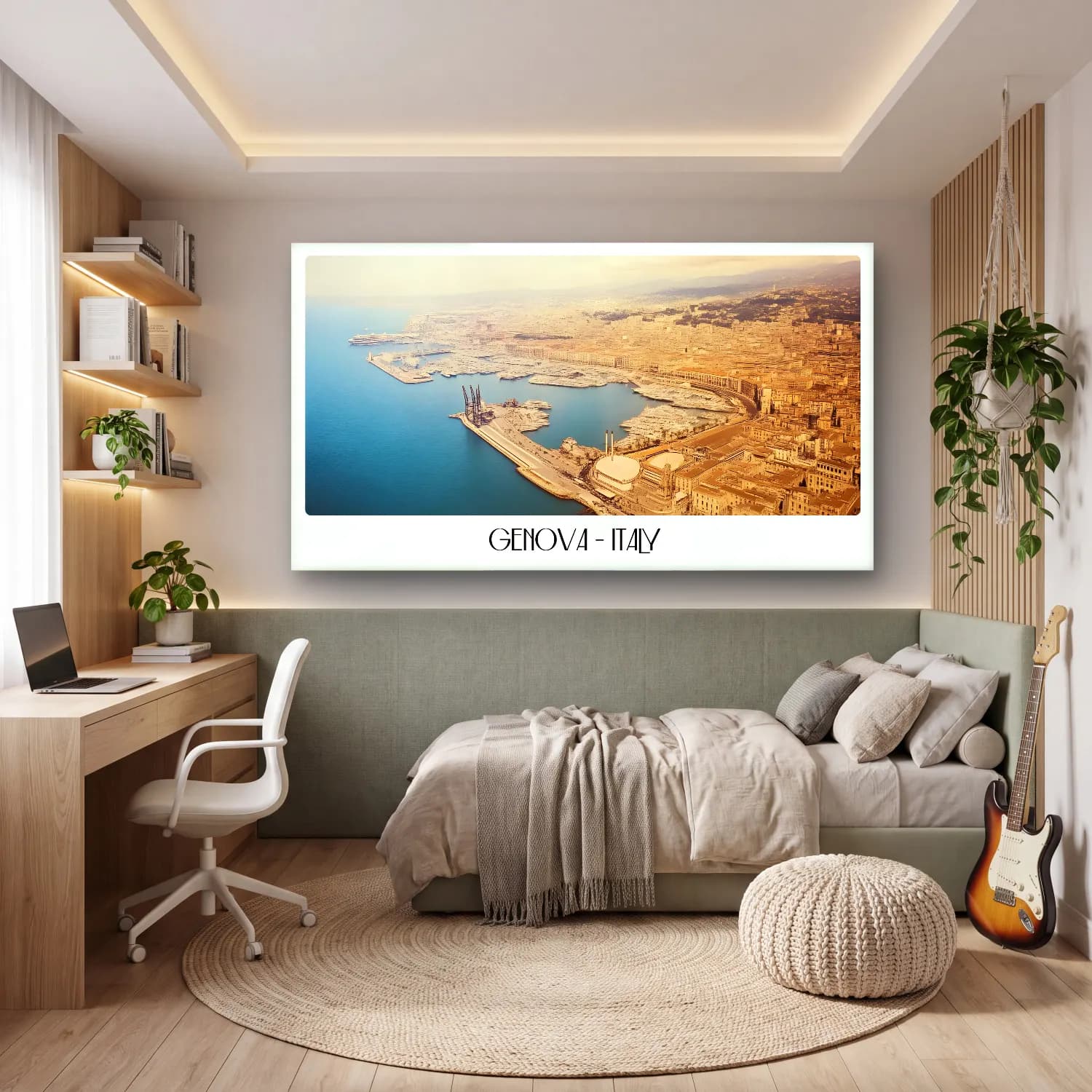 Vintage Poster Akdeniz Sahil Kasabası No. 5 cam tablo — genç odasında