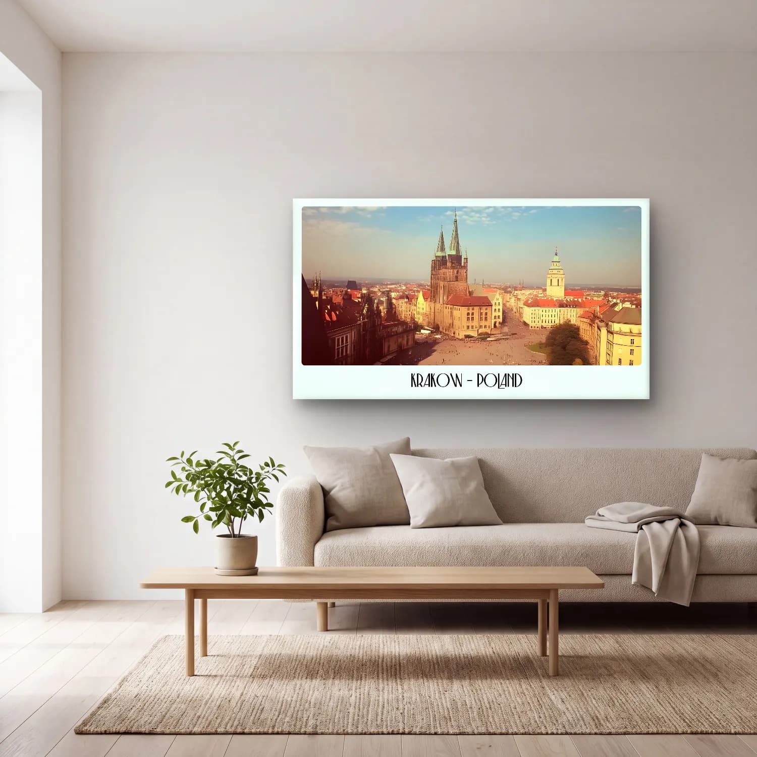 Vintage Poster Katedral No. 4 cam tablo — açık renk salonda