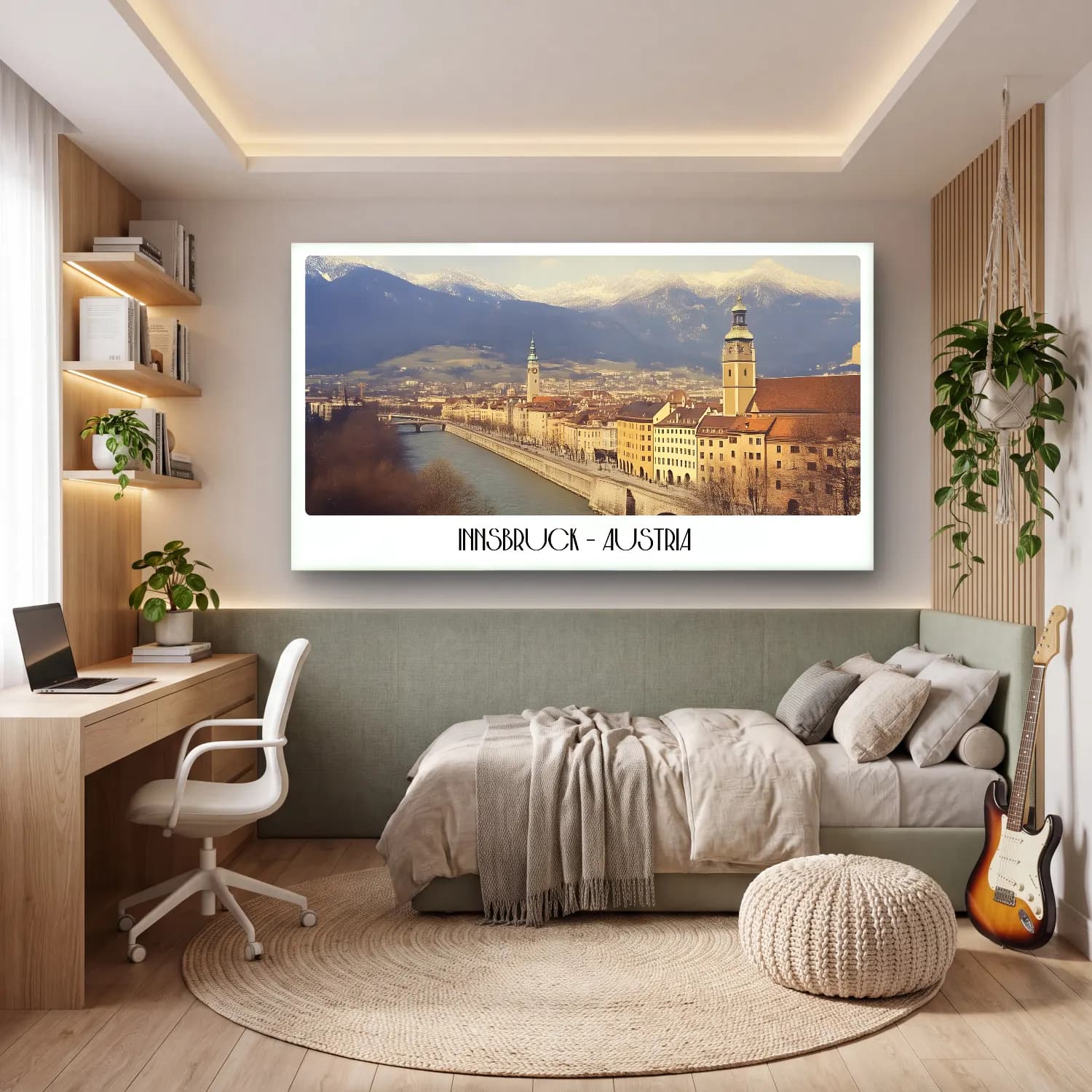 Pastel Dağ Manzarası No. 7 cam tablo — genç odasında