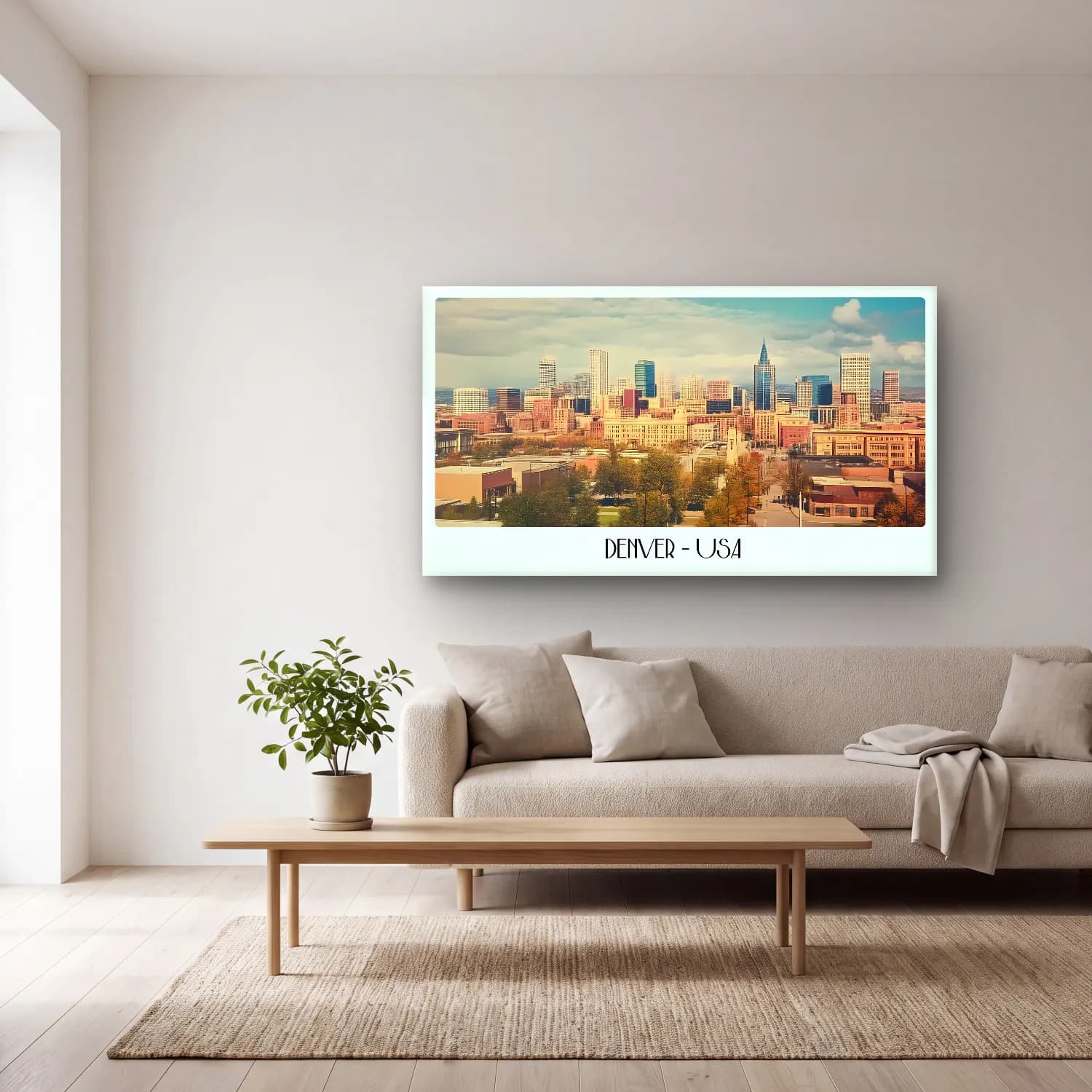 Vintage Poster New York Silüeti No. 4 cam tablo — açık renk salonda