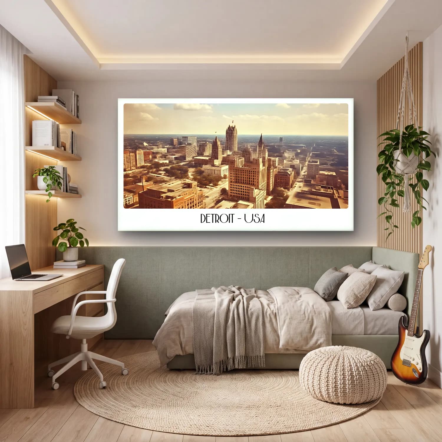 Retro New York Silüeti – Turkuaz Tonlar cam tablo — genç odasında