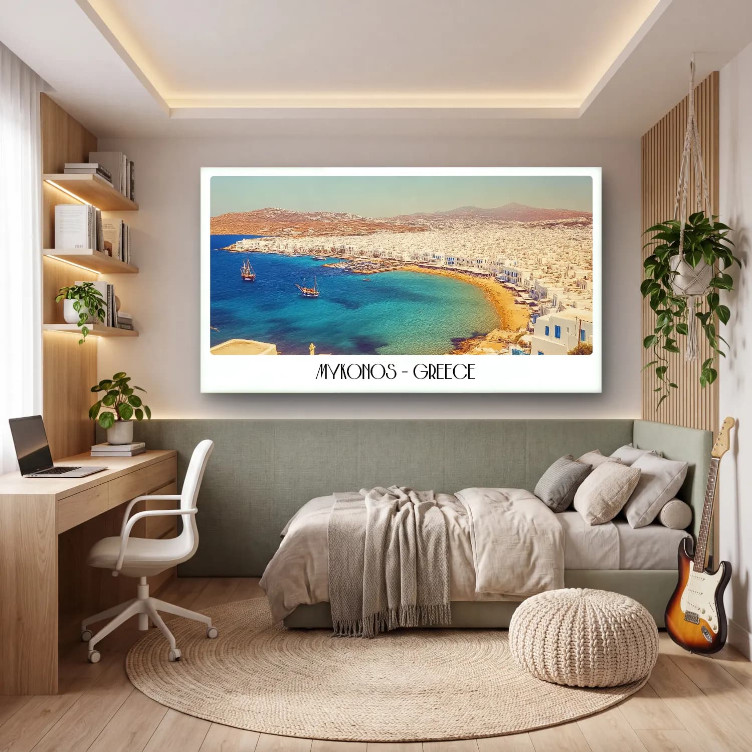 Vintage Poster Yunan Adası – Sarı Tonlar cam tablo — genç odasında