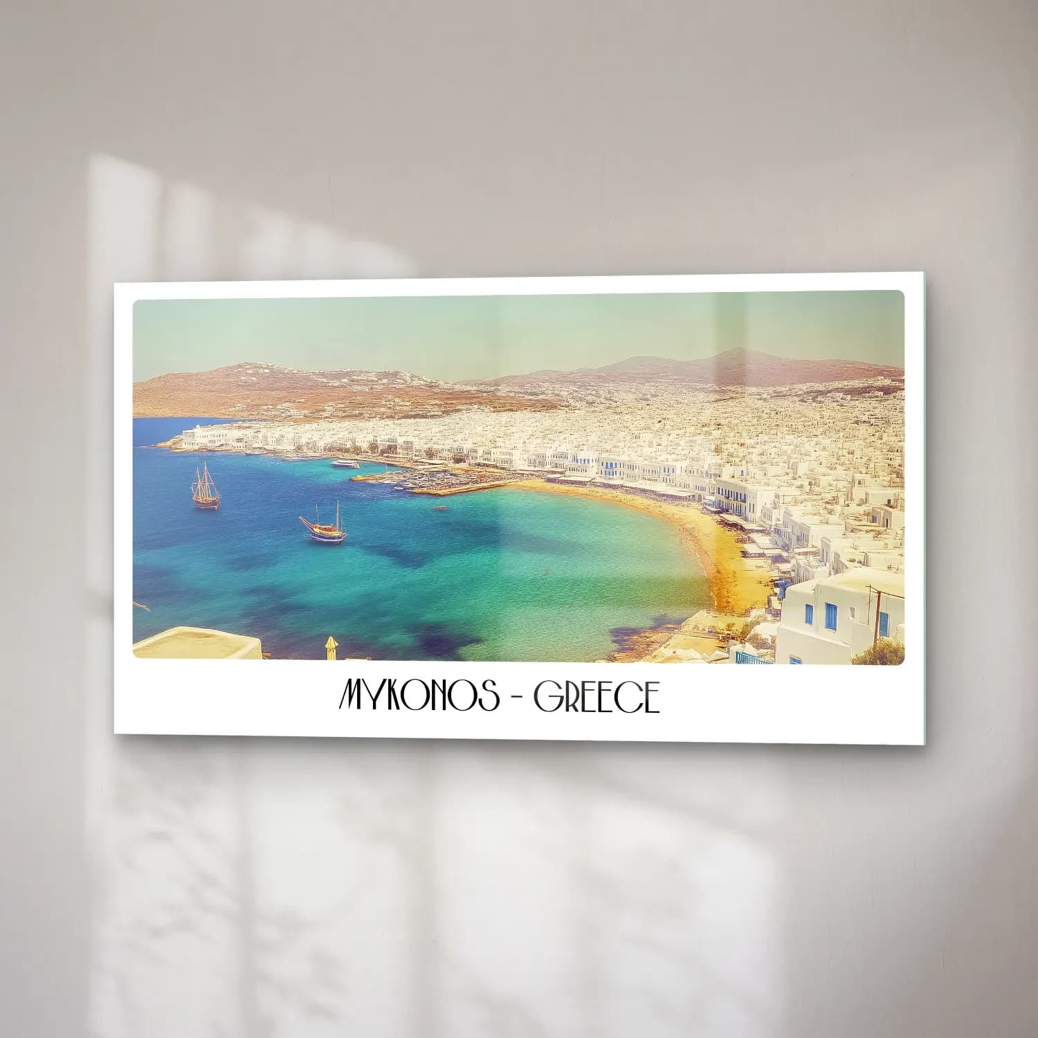 Vintage Poster Yunan Adası – Sarı Tonlar cam tablo — sağ açıdan görünüm