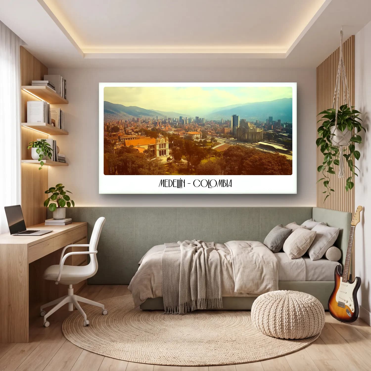 Pastel Akdeniz Sahil Kasabası No. 5 cam tablo — genç odasında