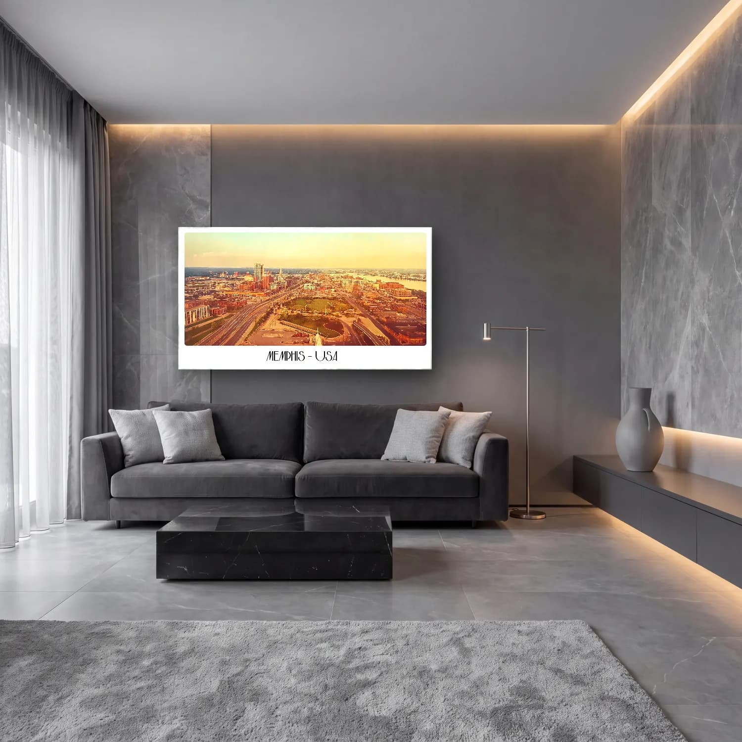 Vintage Poster New York Silüeti No. 6 cam tablo — lüks salon duvarında