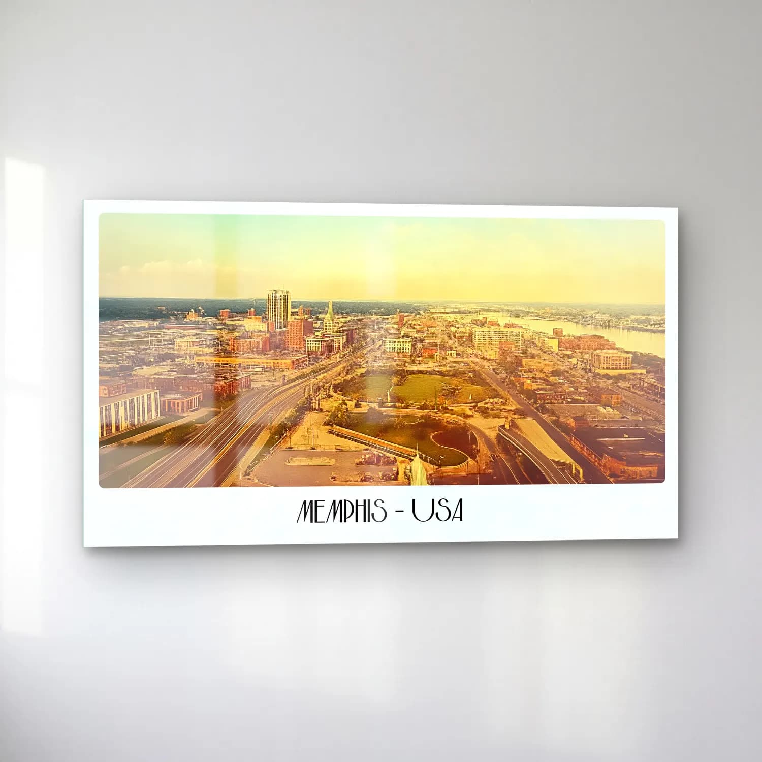 Vintage Poster New York Silüeti No. 6 cam tablo — sol açıdan görünüm